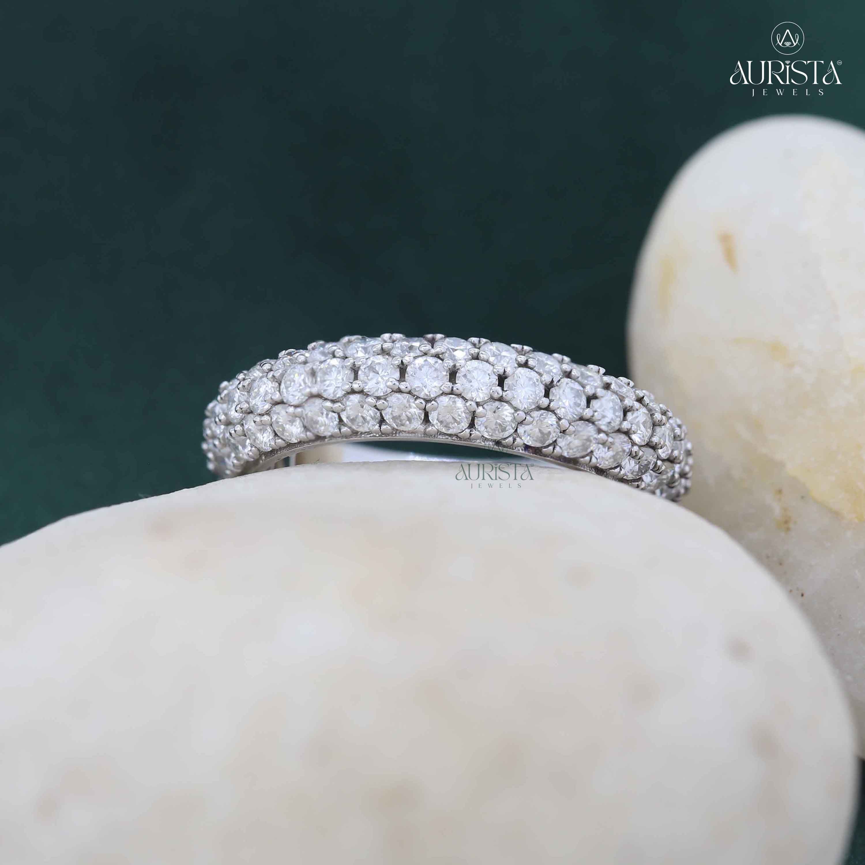 Multi-Row Lab Grown Diamond Band, Round Cut Eternity Stackable Wedding Ring