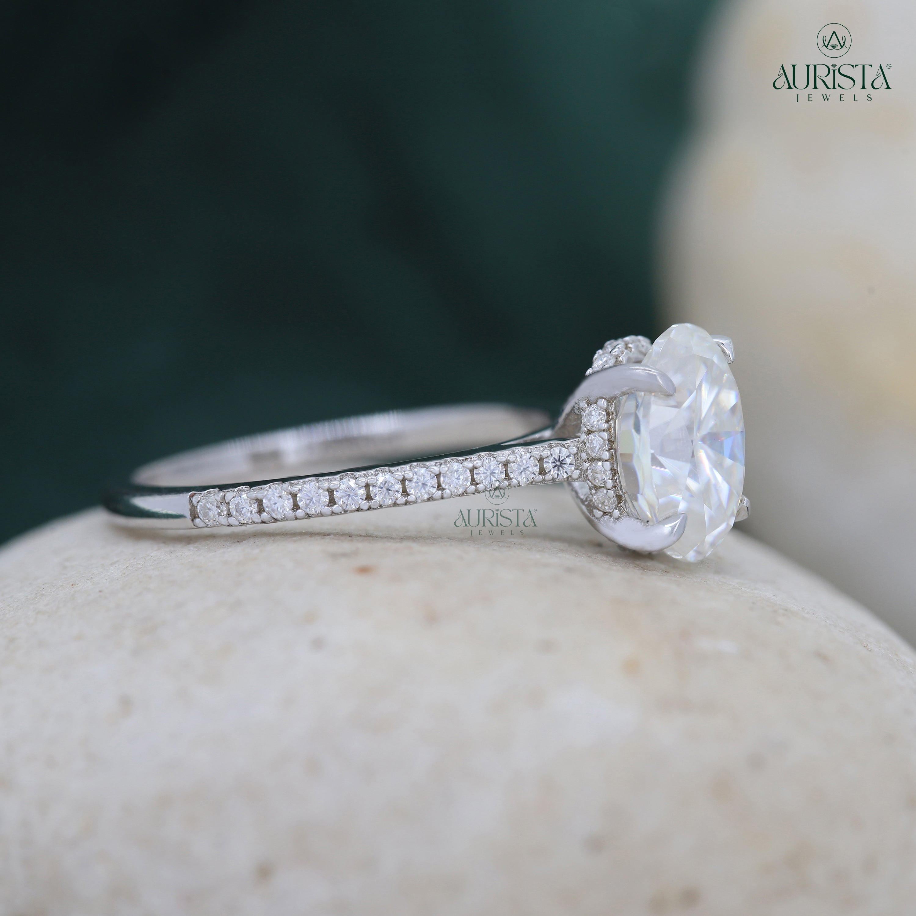 Oval Lab Grown Diamond Engagement Ring, Hidden Halo Pavé Setting, Bridal Ring