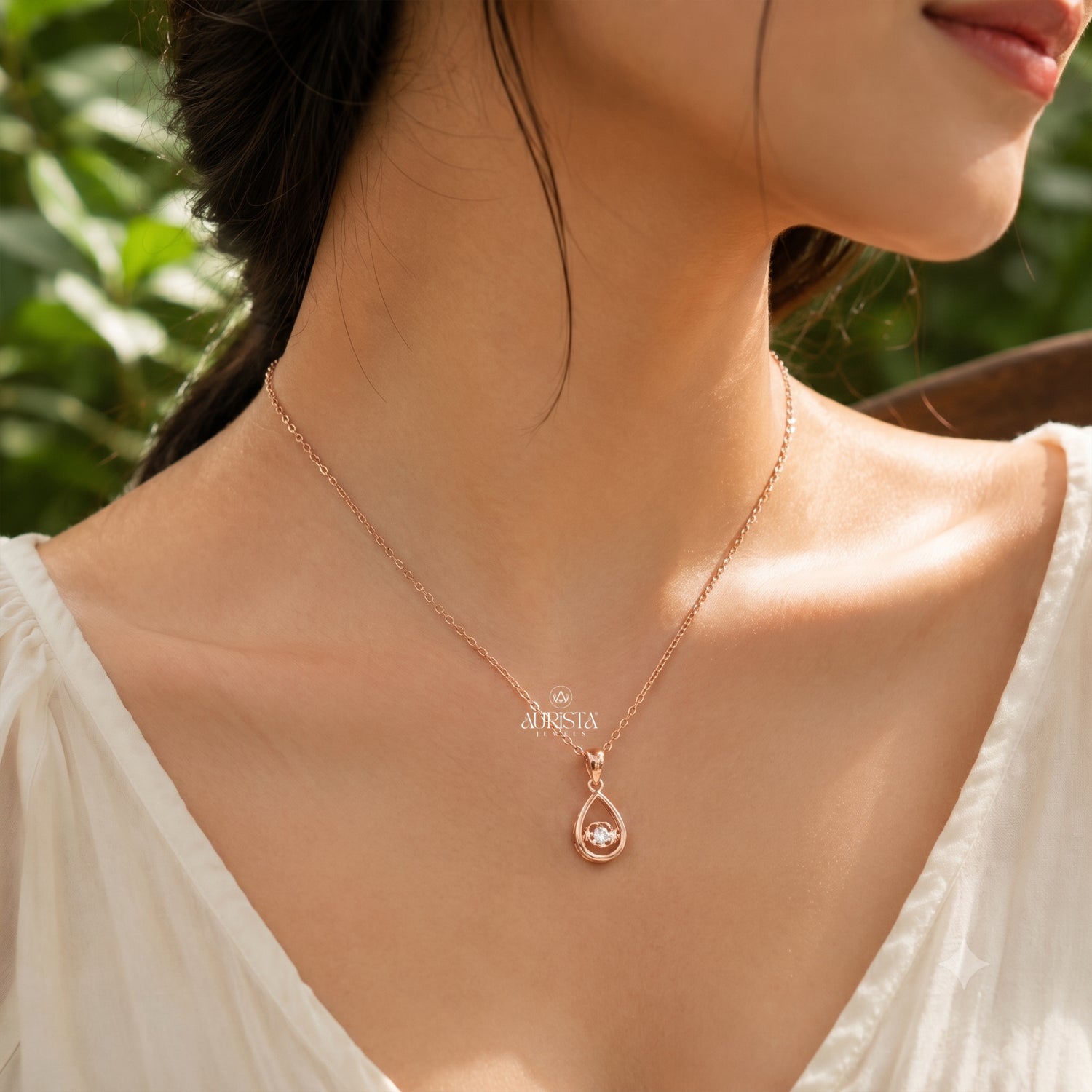 Moissanite Teardrop Necklace, Rose Gold Solitaire Pendant, Minimalist Bridal Jewelry