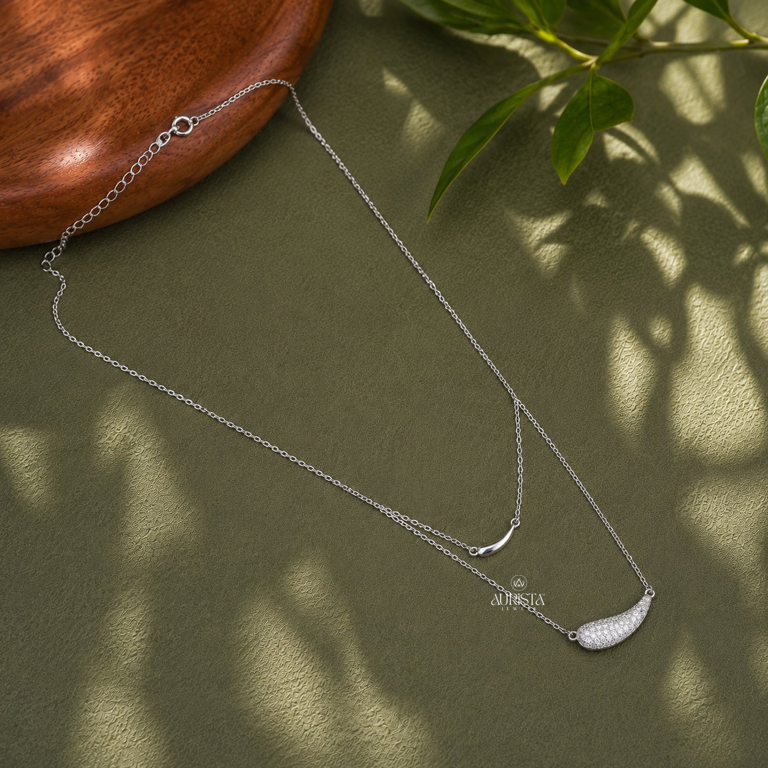 Double Strand Moissanite Necklace Layered Silver Teardrop Pendant Minimalist Jewelry