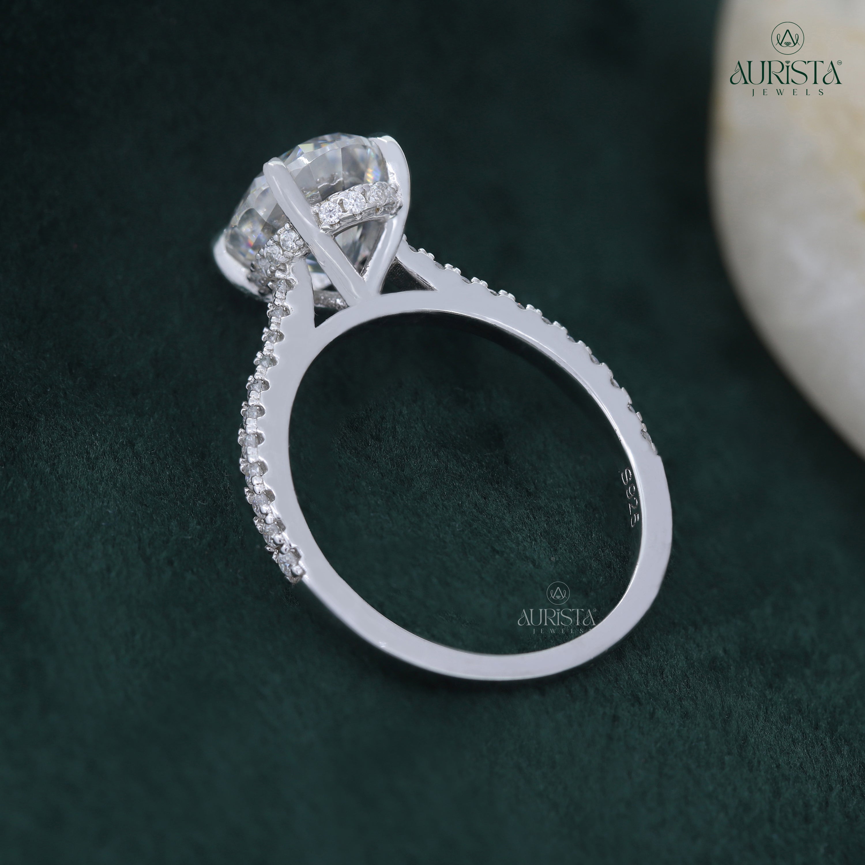 Oval Lab Grown Diamond Engagement Ring, Hidden Halo Pavé Setting, Bridal Ring