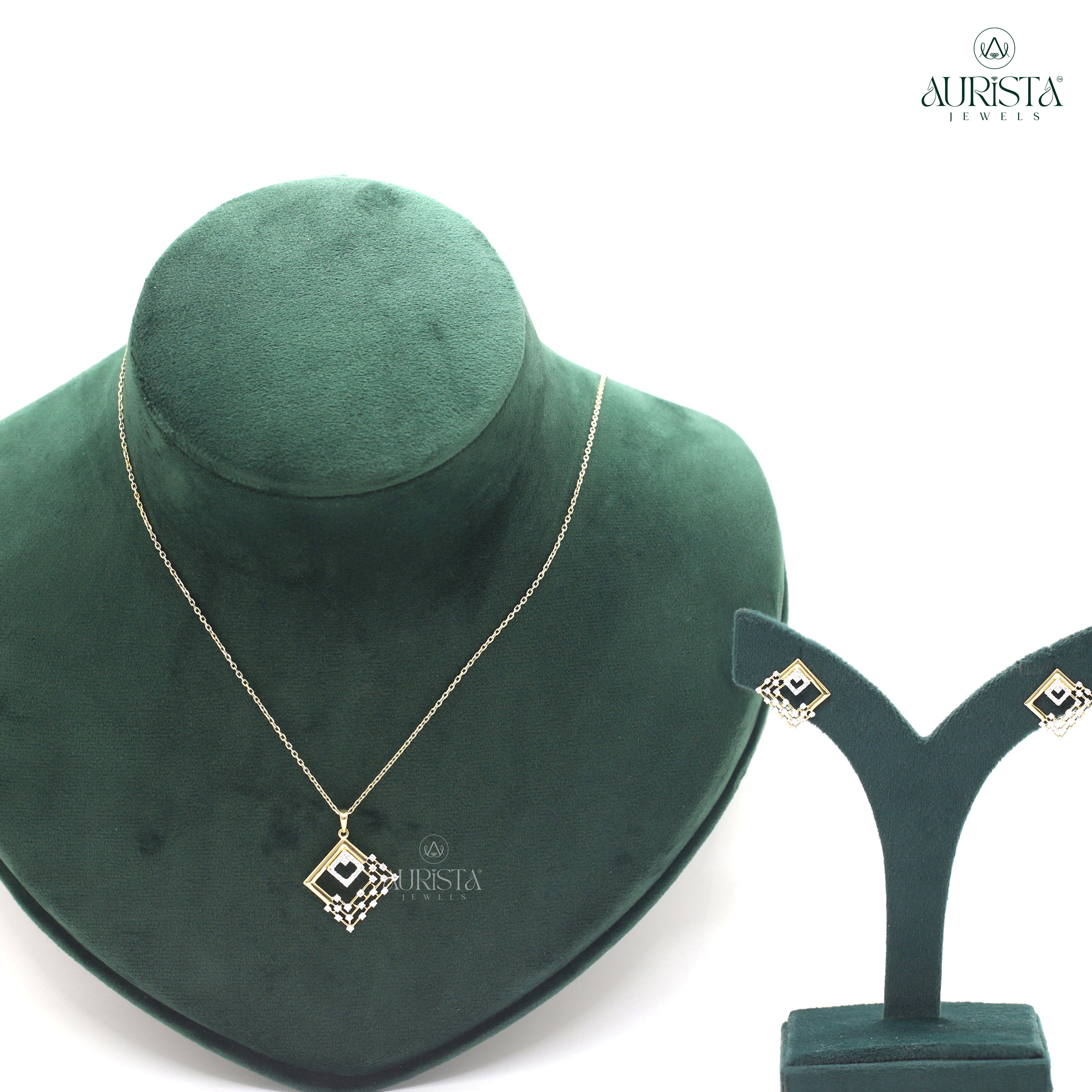 Geometric Floral Fusion – Yellow Gold Round Diamond Jewelry Set