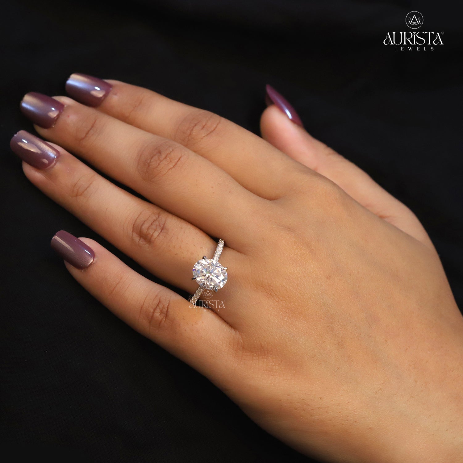 Oval Lab Grown Diamond Engagement Ring, Hidden Halo Pavé Setting, Bridal Ring