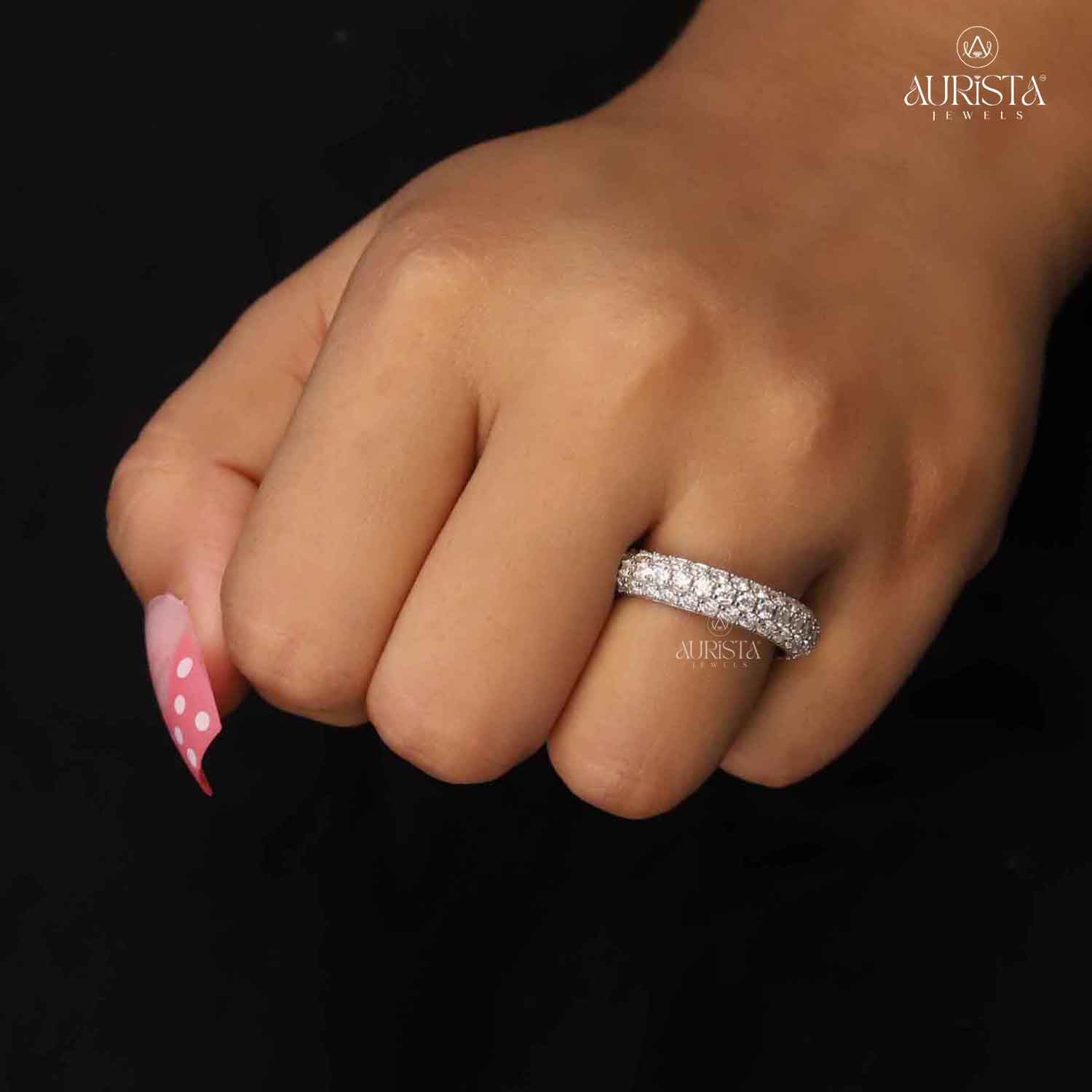 Multi-Row Lab Grown Diamond Band, Round Cut Eternity Stackable Wedding Ring