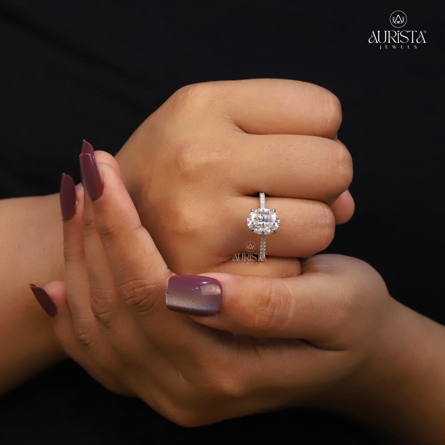 Oval Lab Grown Diamond Engagement Ring, Hidden Halo Pavé Setting, Bridal Ring