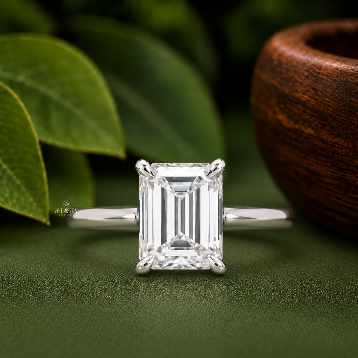 Emerald Cut Lab Grown Diamond Ring, Minimalist Engagement Wedding Ring Solitaire