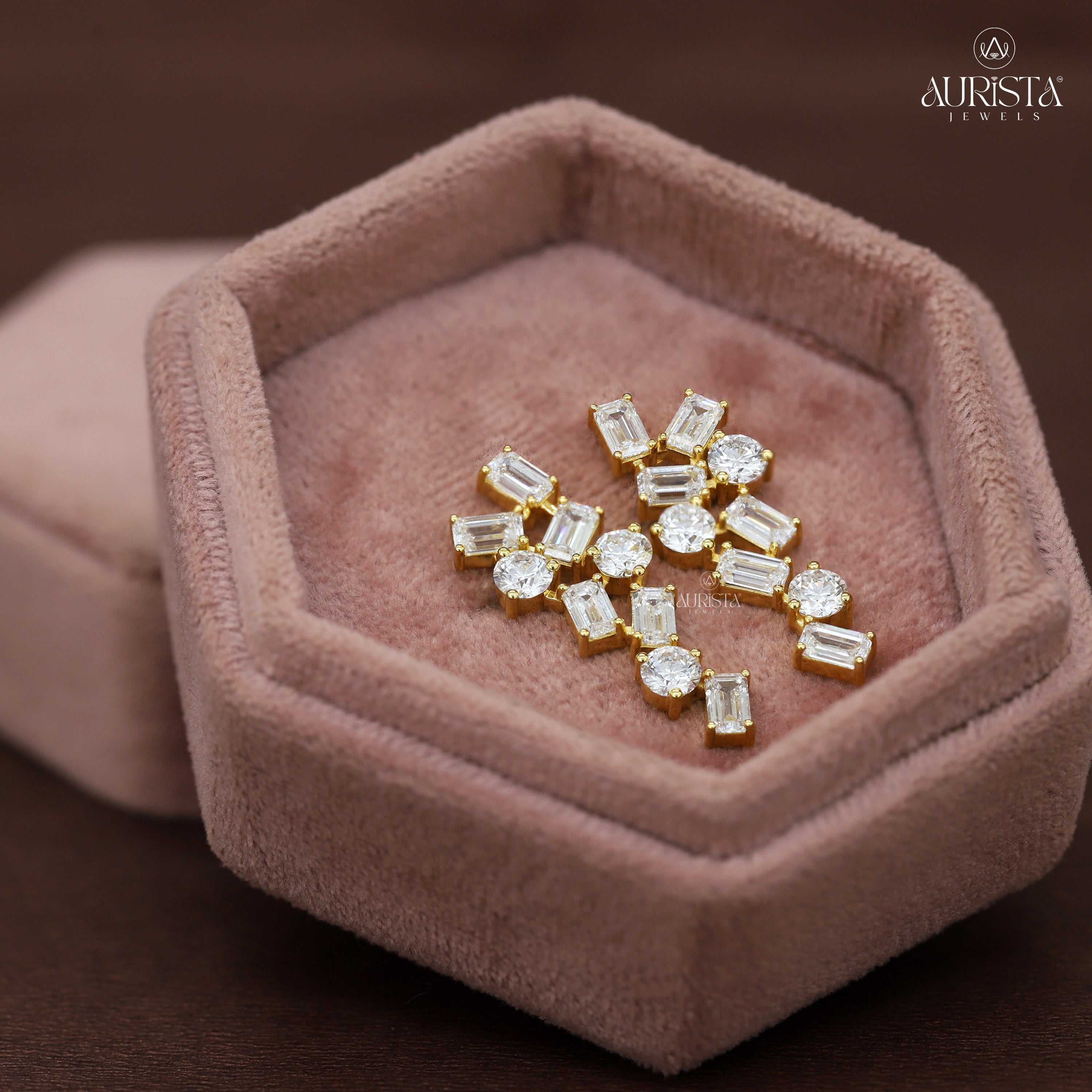 Crown Eternal – White Diamond Drop Earrings