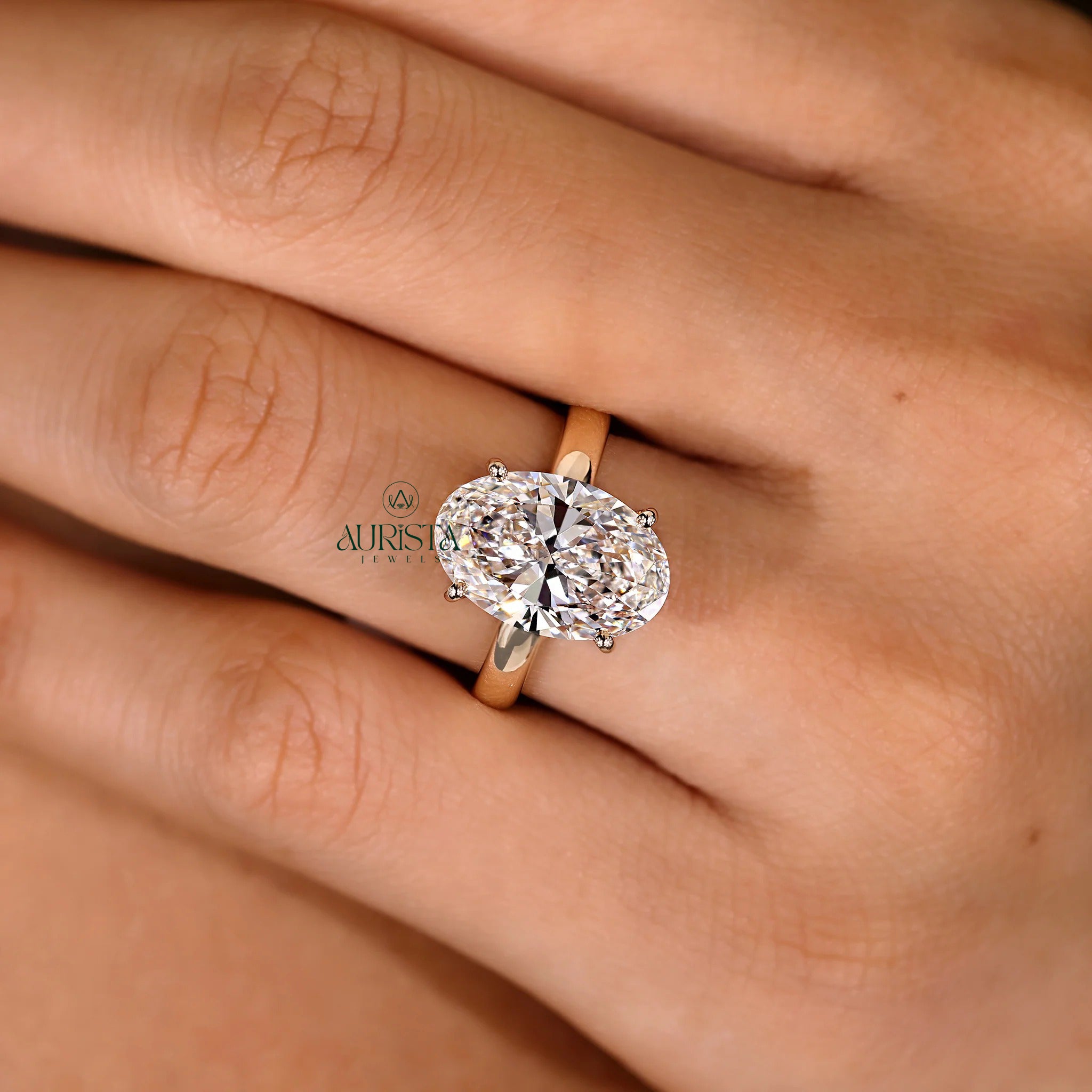 5 to 10 Carat Oval Cut Diamond Solitaire Ring with Hidden Halo
