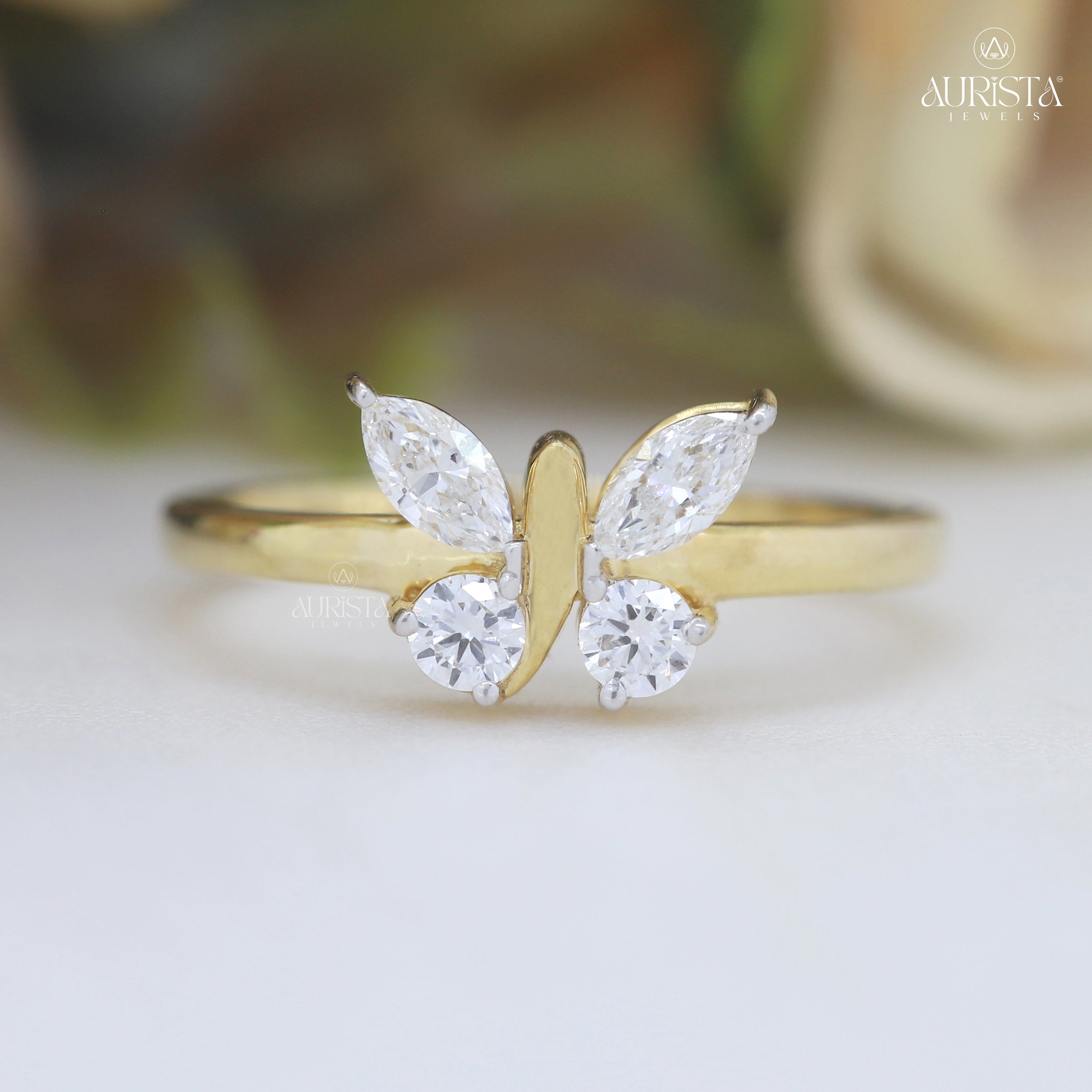 Wear Your Promise- Yellow Gold Band with Round And Marquise Diamond