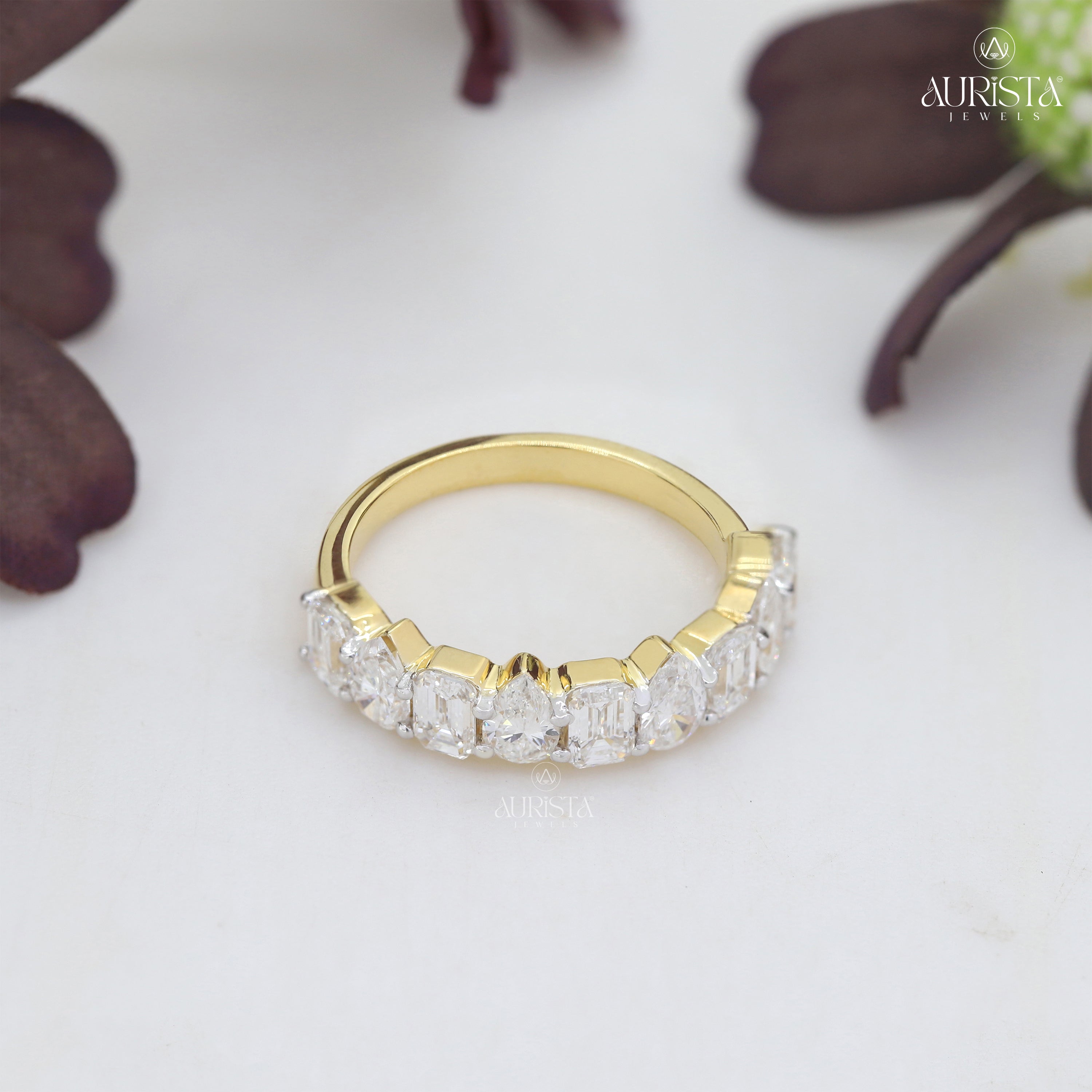 Wear Your Promise- Yellow Gold Band with Pear And Emerald Diamond