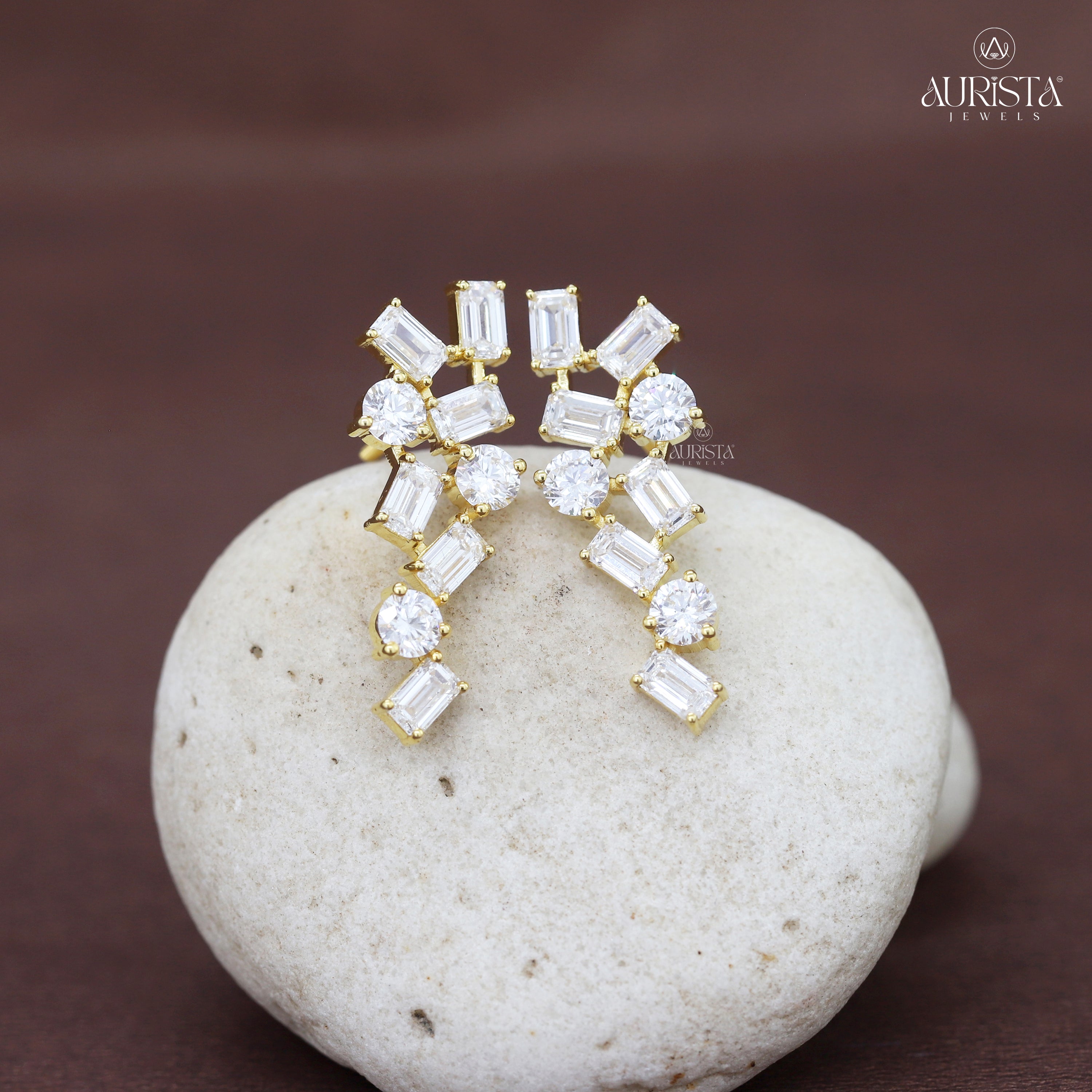 Crown Eternal – White Diamond Drop Earrings