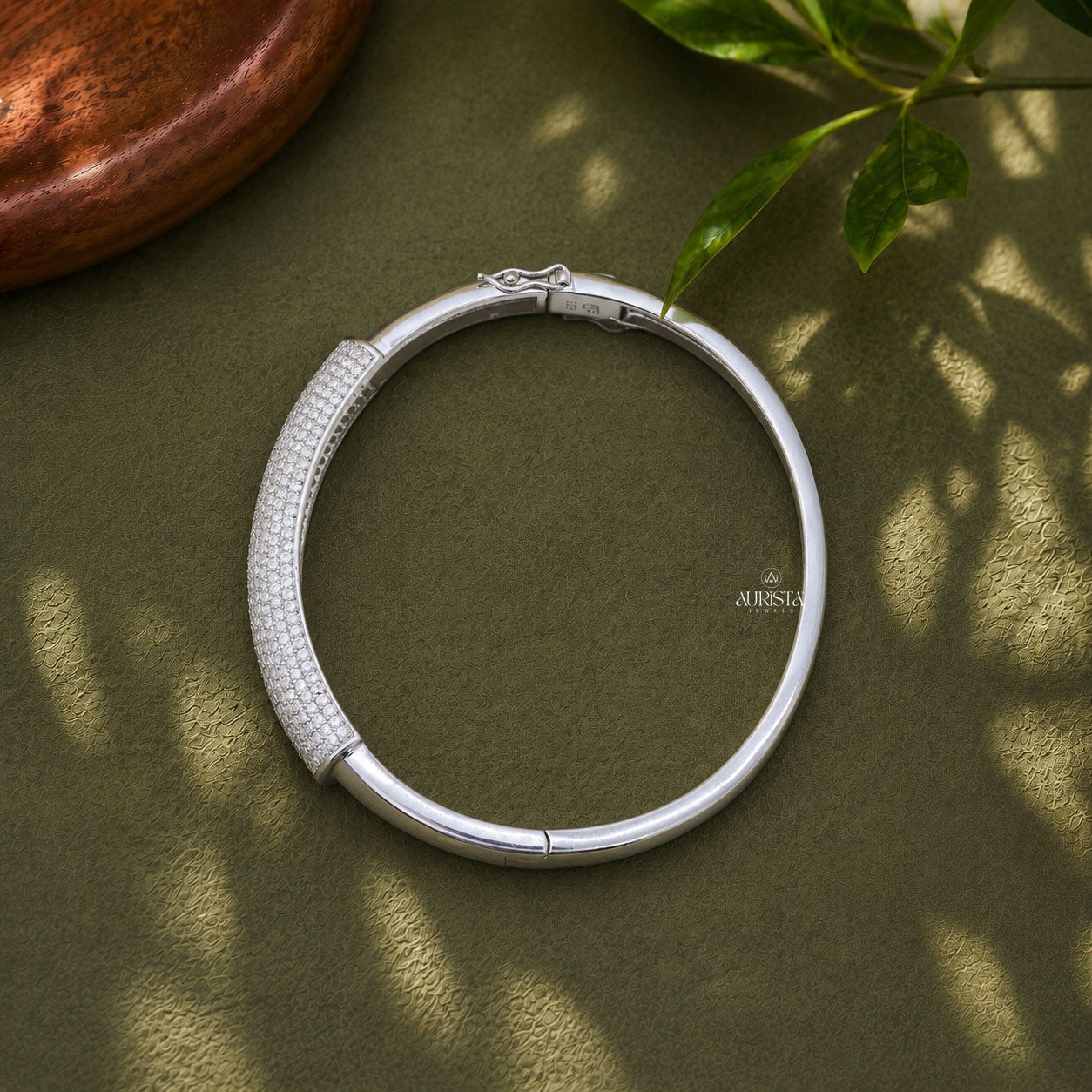 Pave Round Moissanite Bar Cuff Bangle - Full Micro Pave Silver ID Bar Statement Bracelet