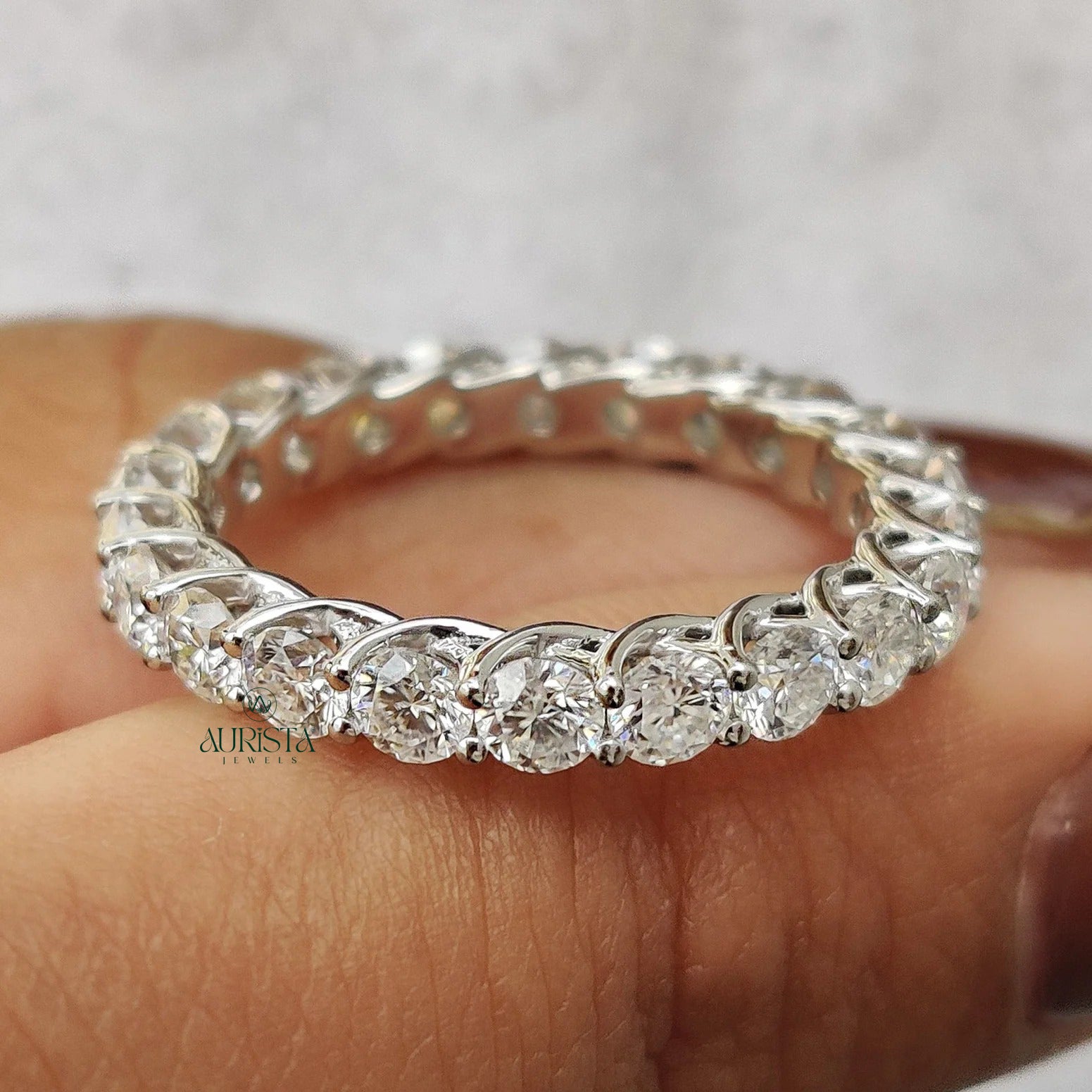 Moissanite Diamond Full Eternity Band Minimalist Stackable Wedding Ring White Gold