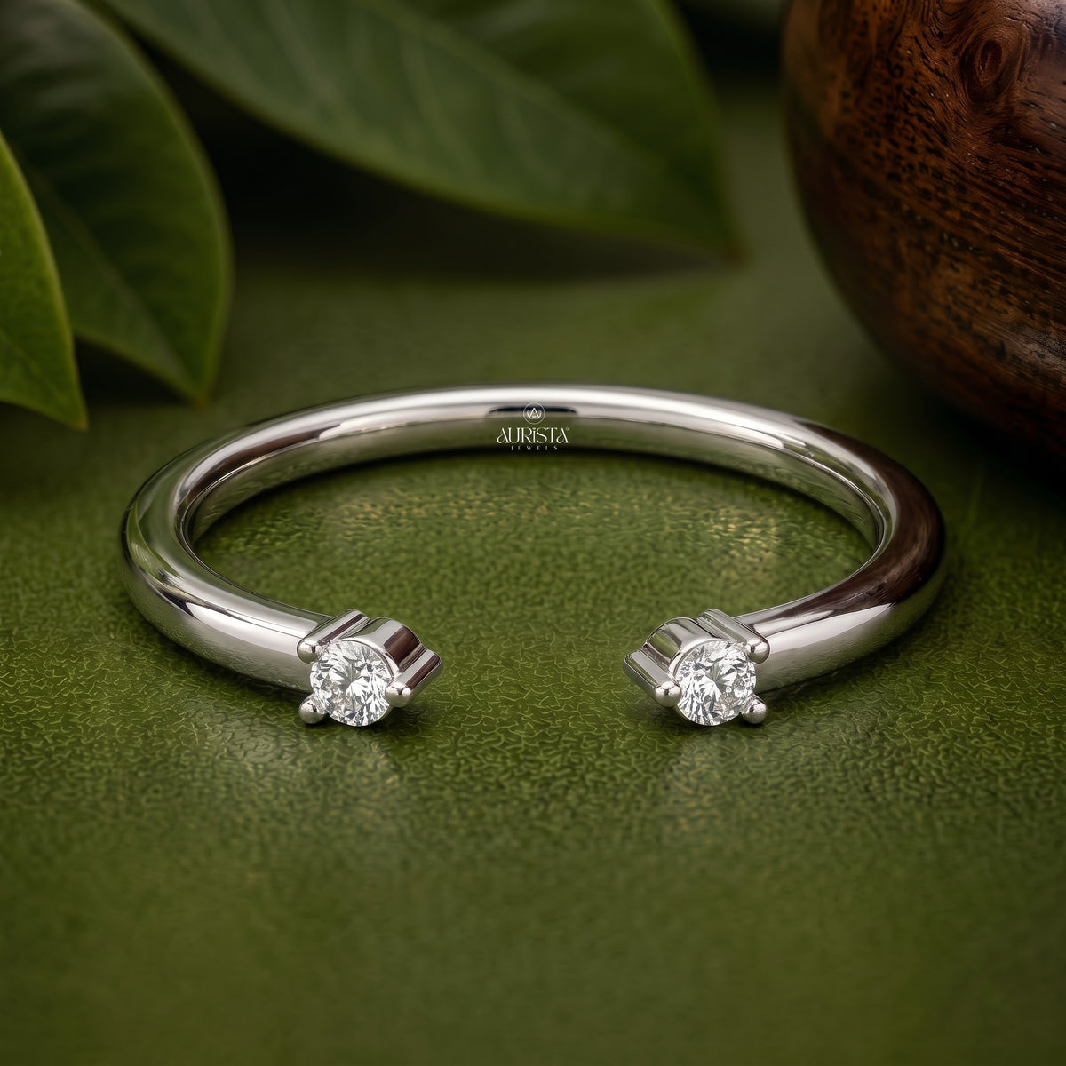Open Gap Round Lab Grown Diamond Ring, Minimalist Stacking Band In White Gold Solitaire Set