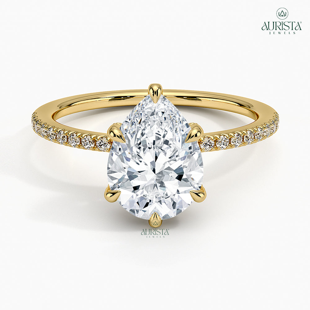 Crown Eternal – Yellow Gold Band with Pear Diamond