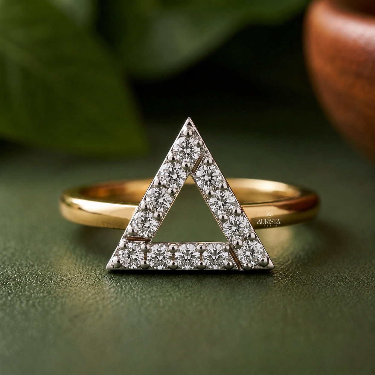 Lab Grown Diamond Gold Triangle Ring Geometric Statement Band Modern Jewelry