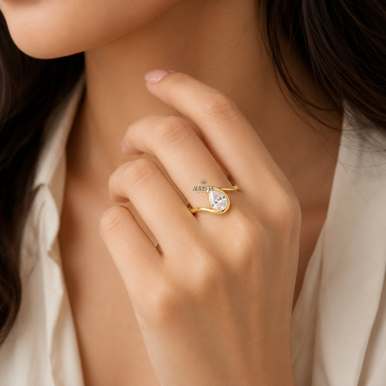 Pear Cut Lab Grown Diamond Bypass Ring,1.00 Carats Diamond,Solitaire Ring,Bridal Jewelry