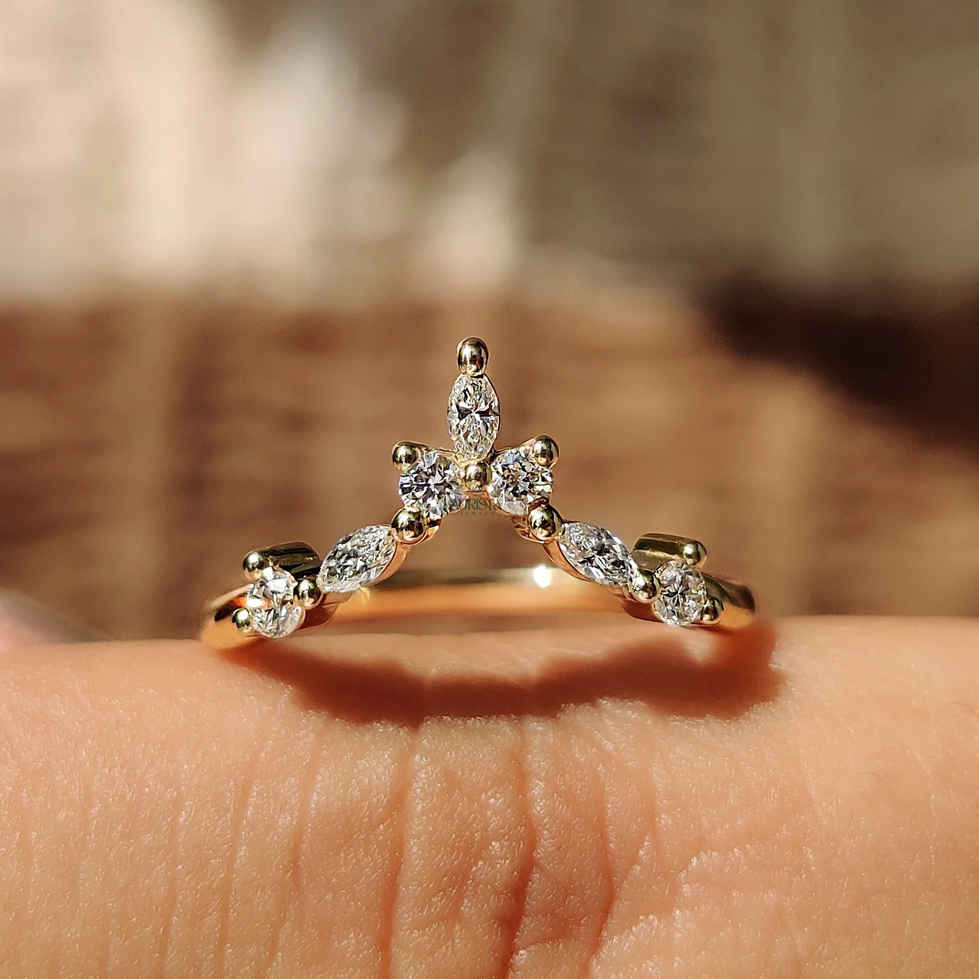 Elegant Marquise Diamond Crown Ring
