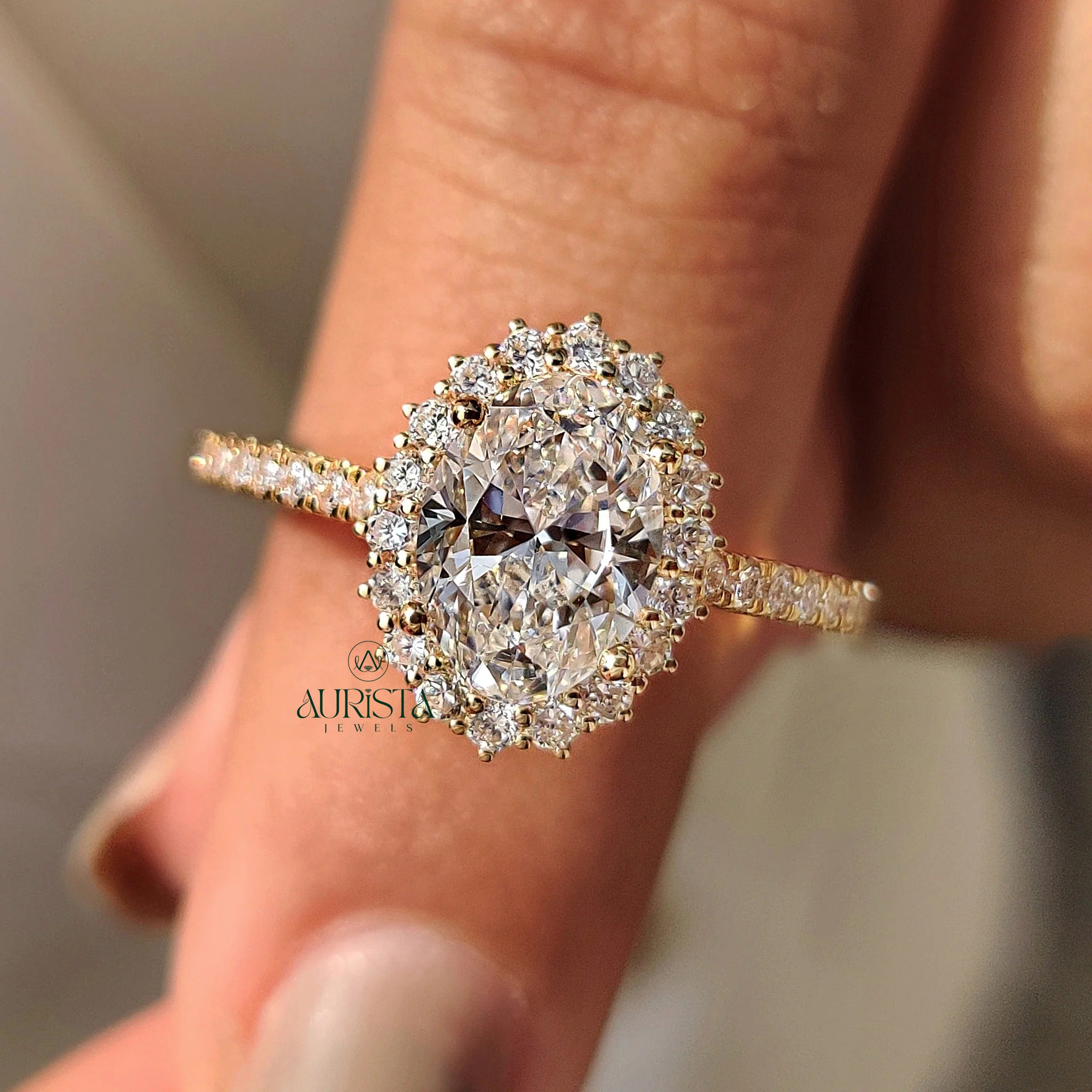 Timeless Oval Halo Ring with Luxury Pave Diamond Sparkle