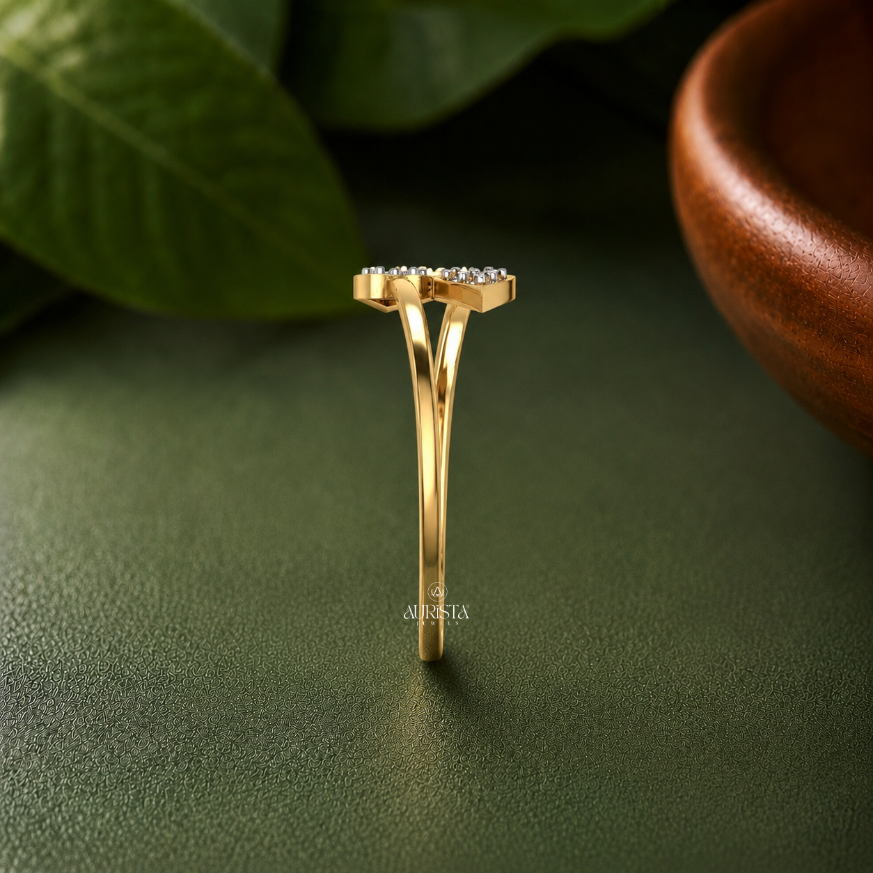 Lab Grown Diamond Gold Double Heart Ring Bypass Band Romantic Stacking Jewelry
