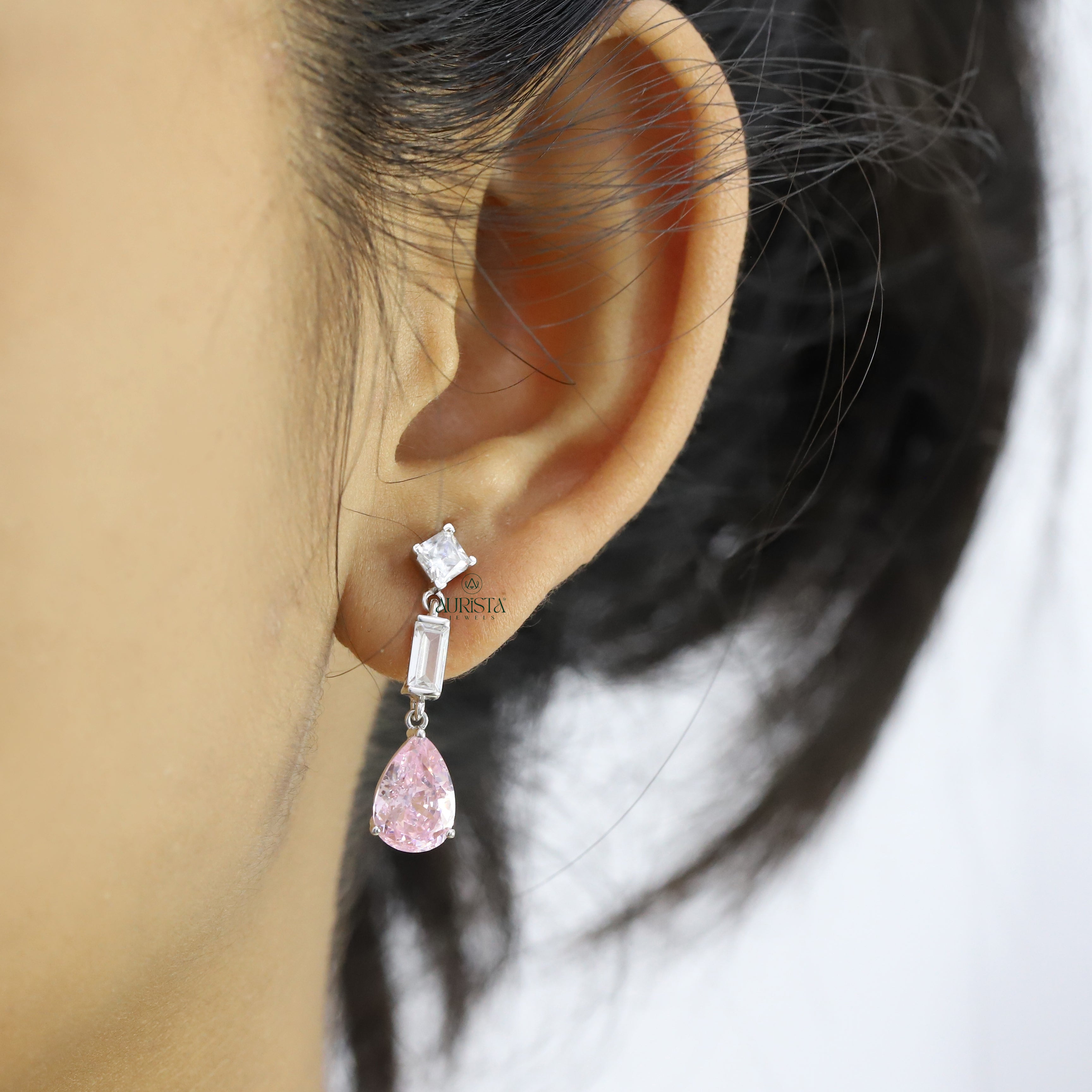 Pink Pear Cut Dangle Earrings Moissanite Modern Luxury Bridal Jewelry