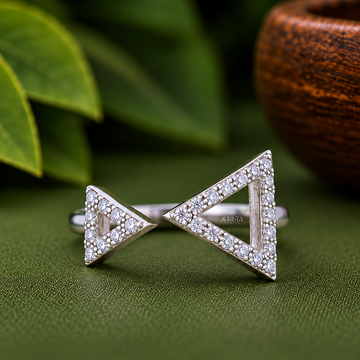 Triangle Shaped Lab Grown Diamond Open Ring, Round Diamond,Geometric Statement Band