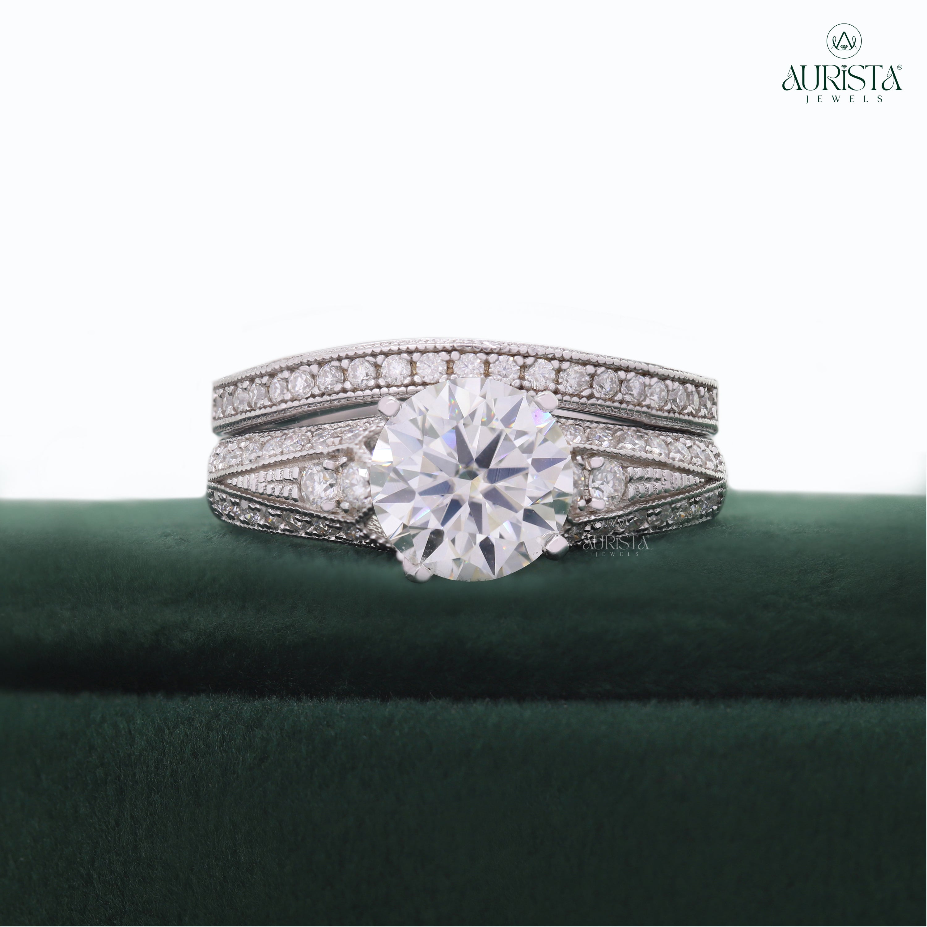 A Love Set in Stone – Custom Round White Diamond Ring With Band