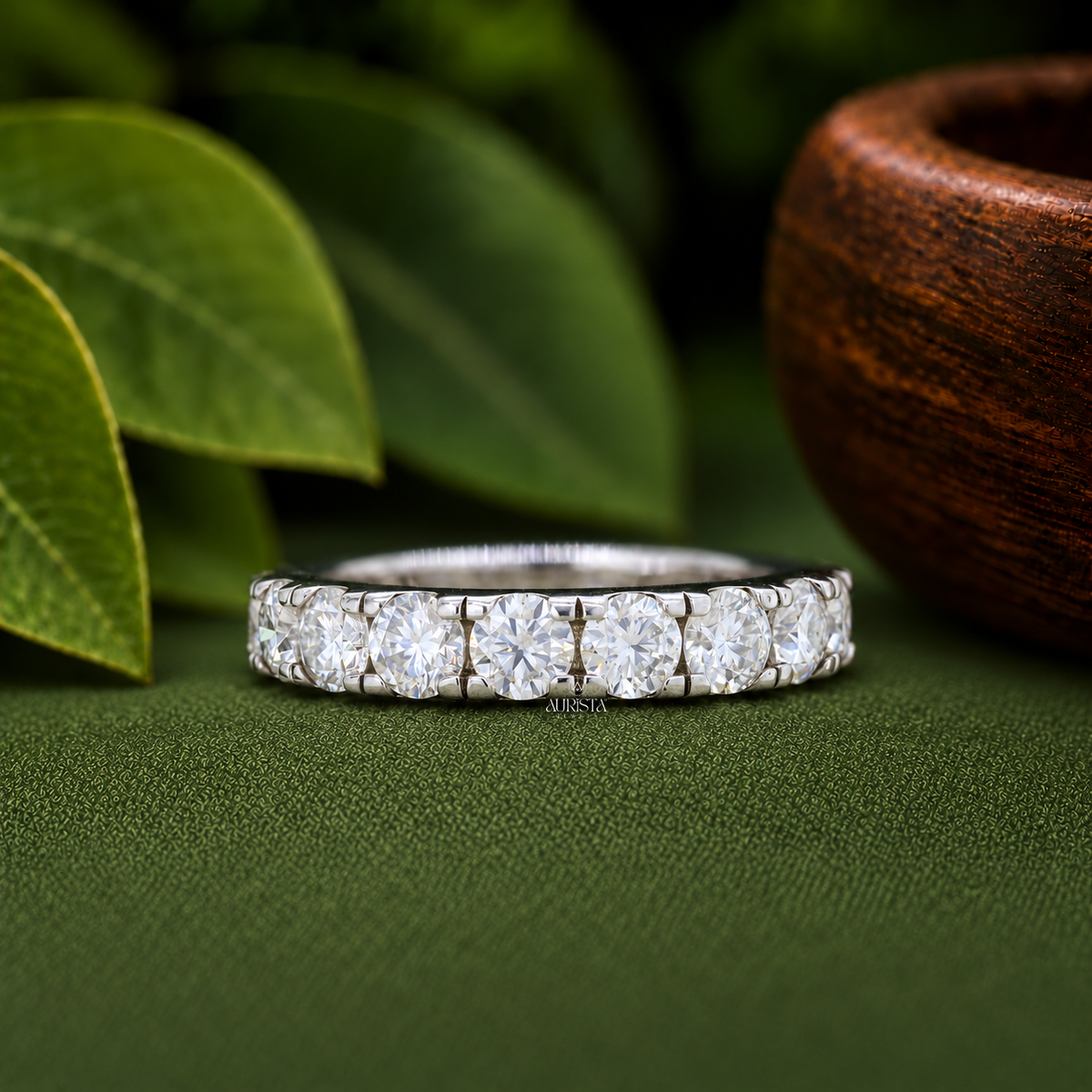 Round Cut Lab Grown Diamond Eternity Band, White Gold Stackable Wedding Ring
