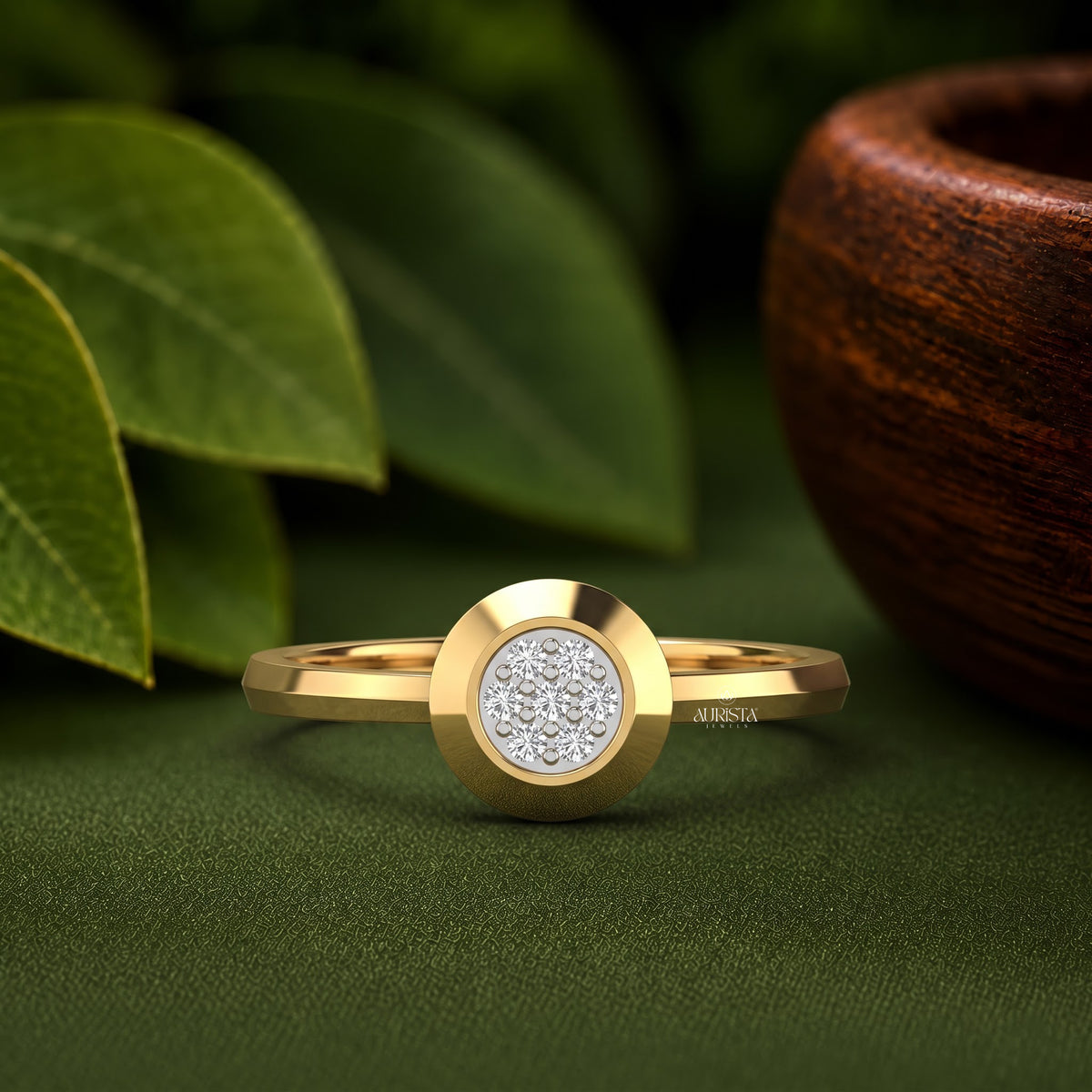 Bezel Set Round Cluster Ring Lab Grown in Diamond Fine Gold Jewelry