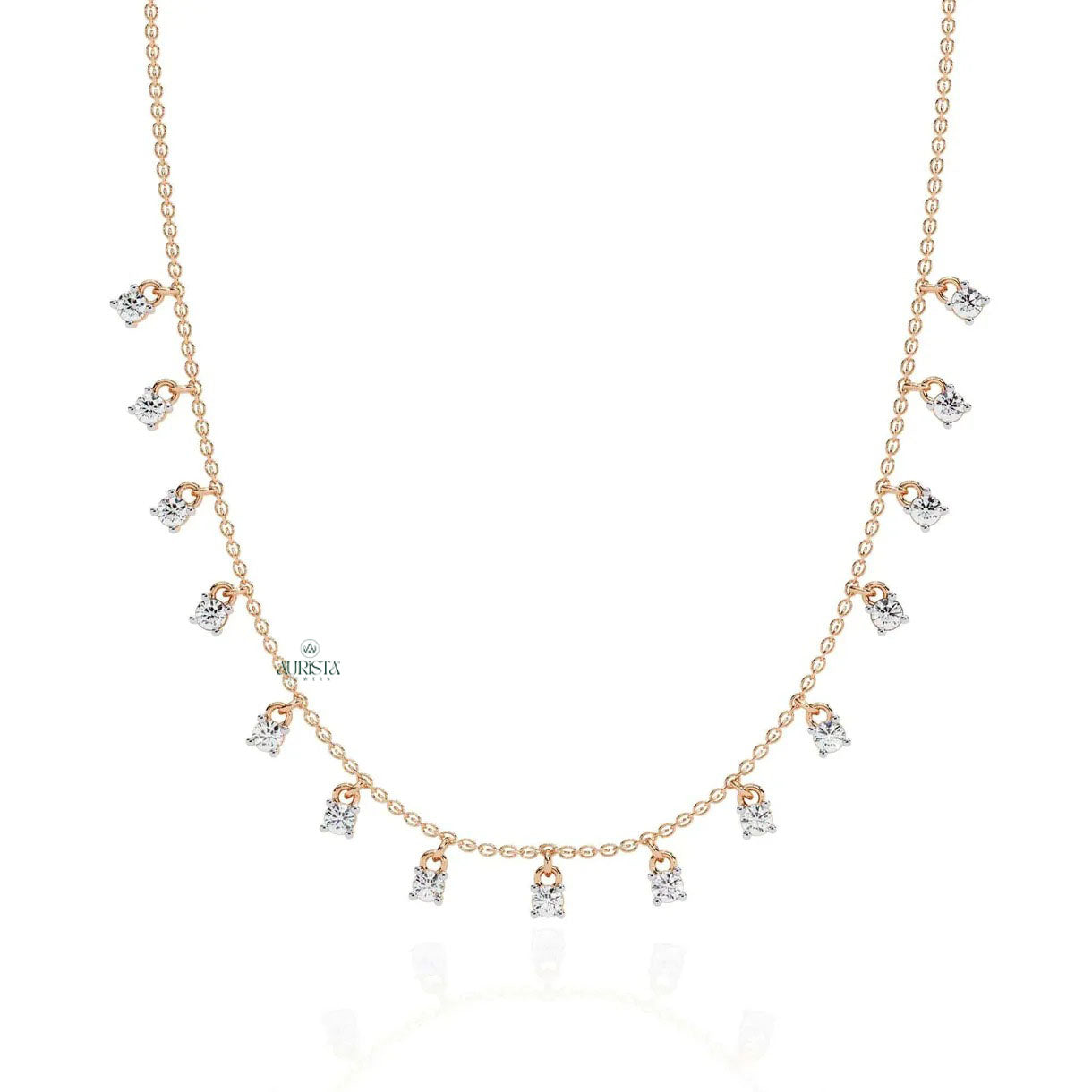 Rose Gold Dangle Necklace Lab Grown Diamond Charm Chain Minimalist Station Necklace