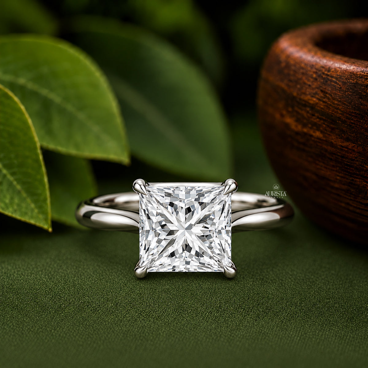 Princess Cut Lab Grown Diamond Ring, Minimalist Engagement Wedding Ring Solitaire