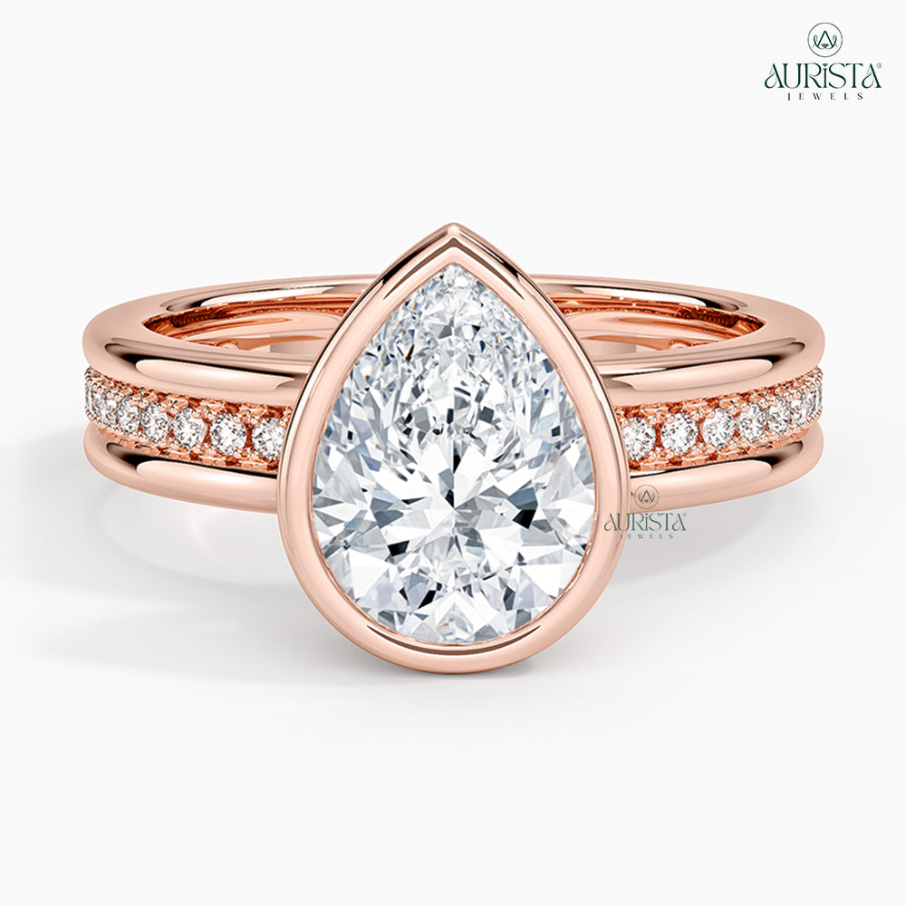 Circle of Love Rose Gold Ring with Pear Diamond