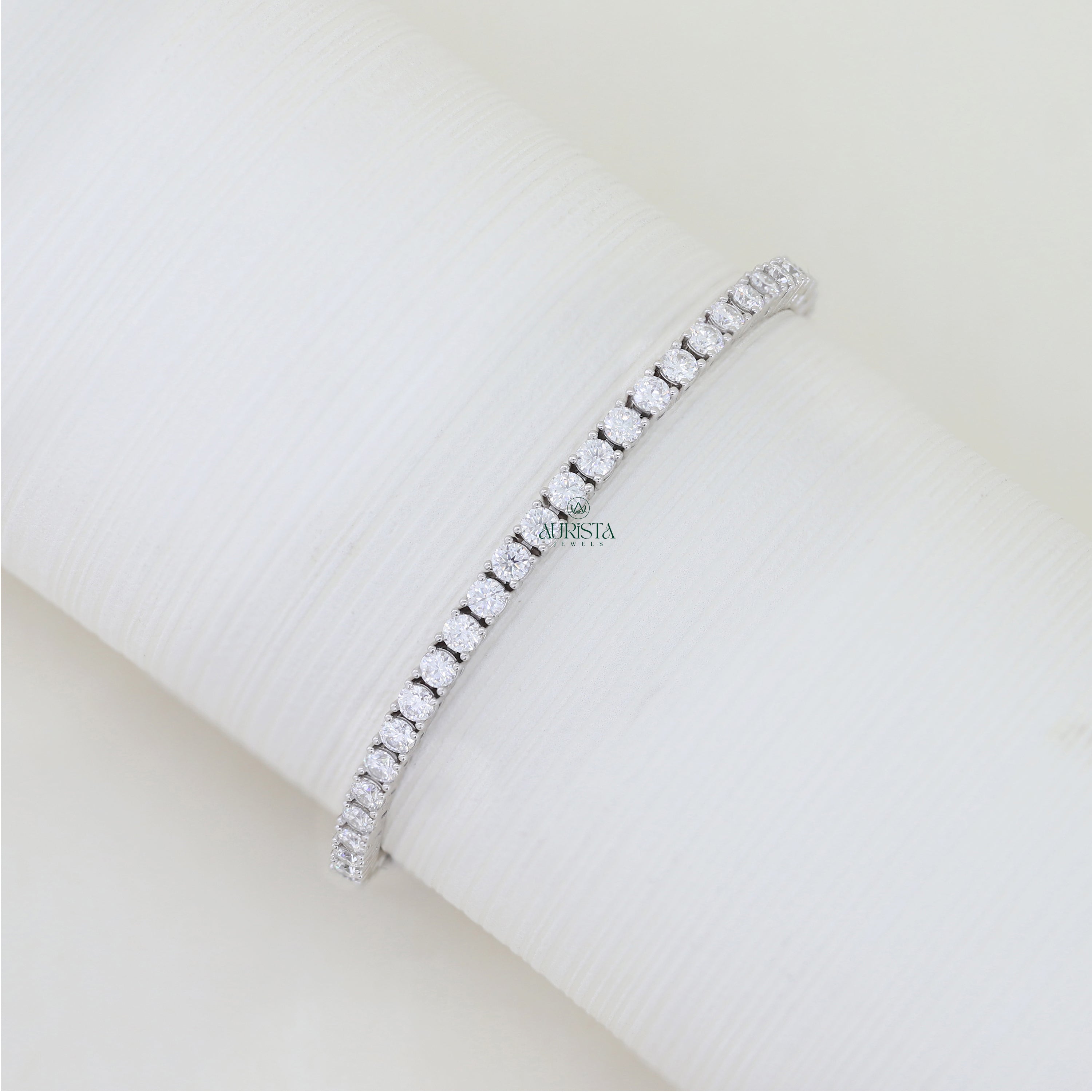 Sparkling Round Moissanite Tennis Bracelet, Sterling Silver Minimalist Wedding Jewelry