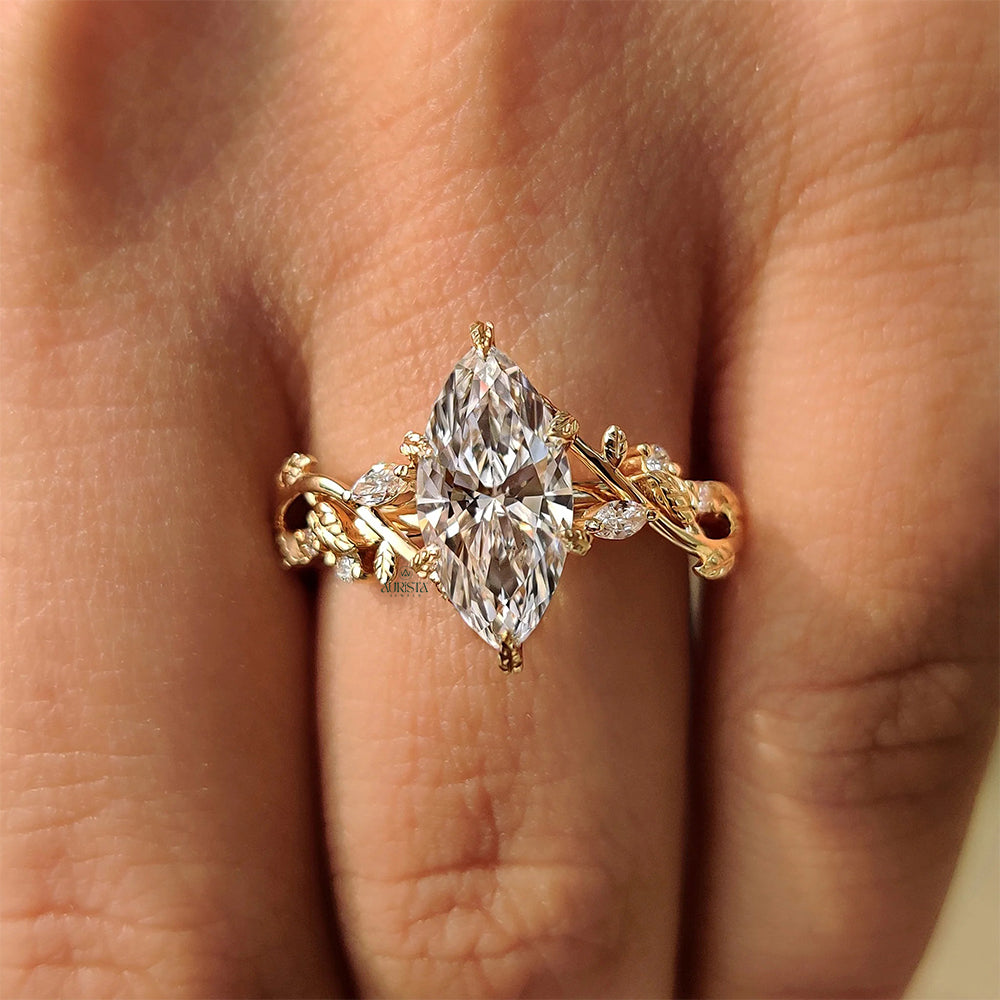 Majestic Marquise Diamond Ring with Royal Twisted Vine Design