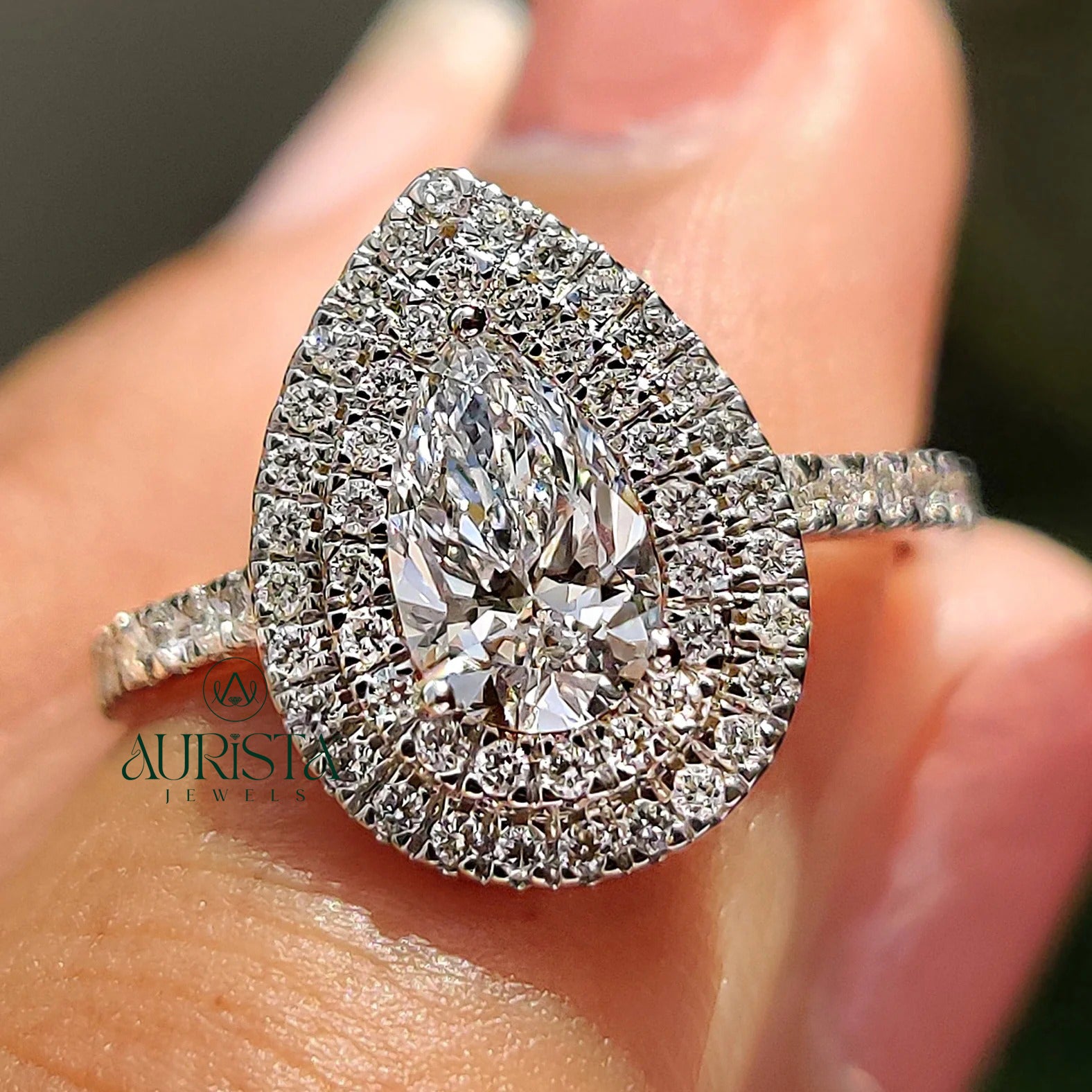 Ultra-Sparkle Double Halo Pear-Cut Ring with Micro-Pave Detailing