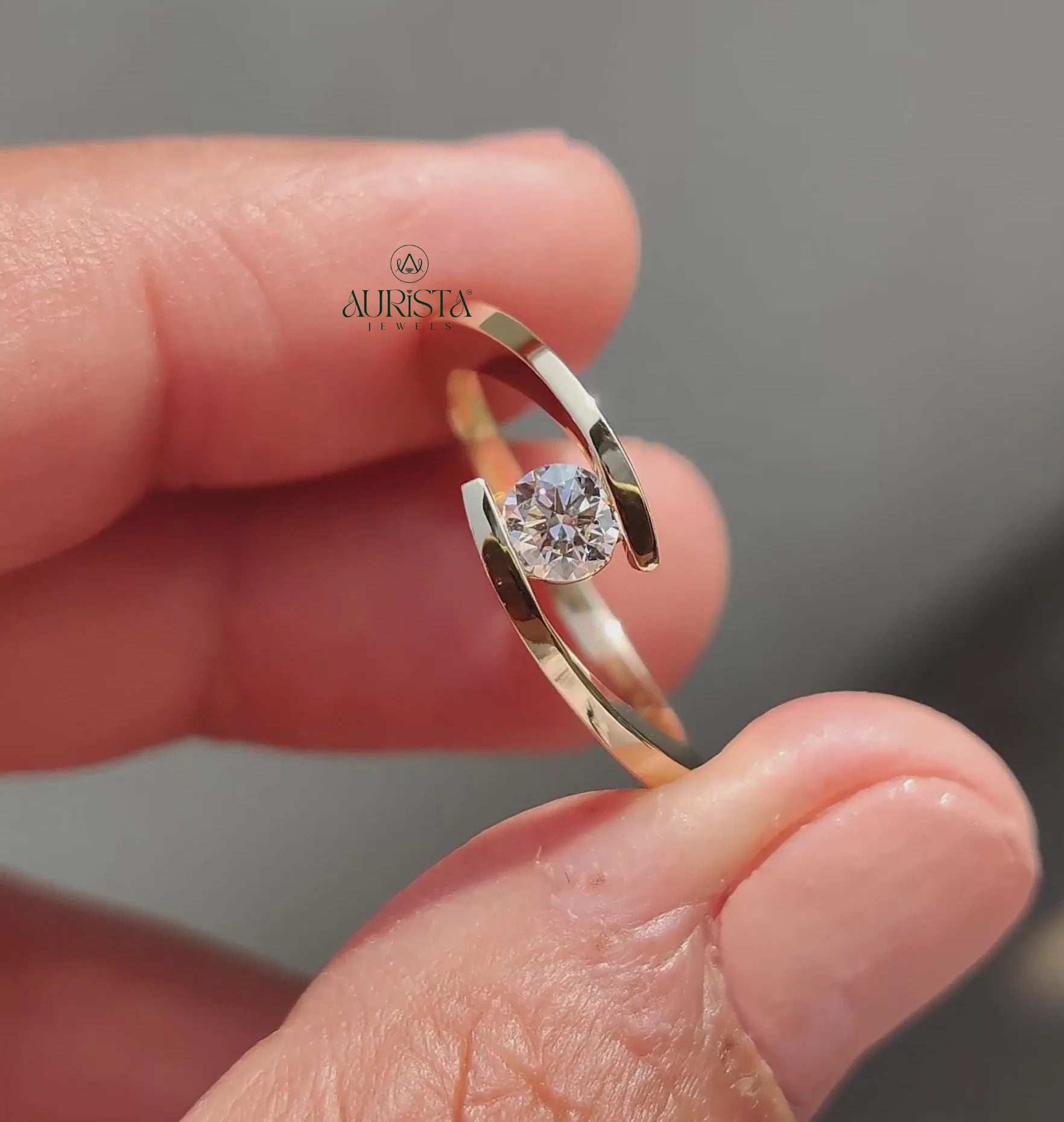 Round Brilliant Diamond Bypass Ring in Solid Gold
