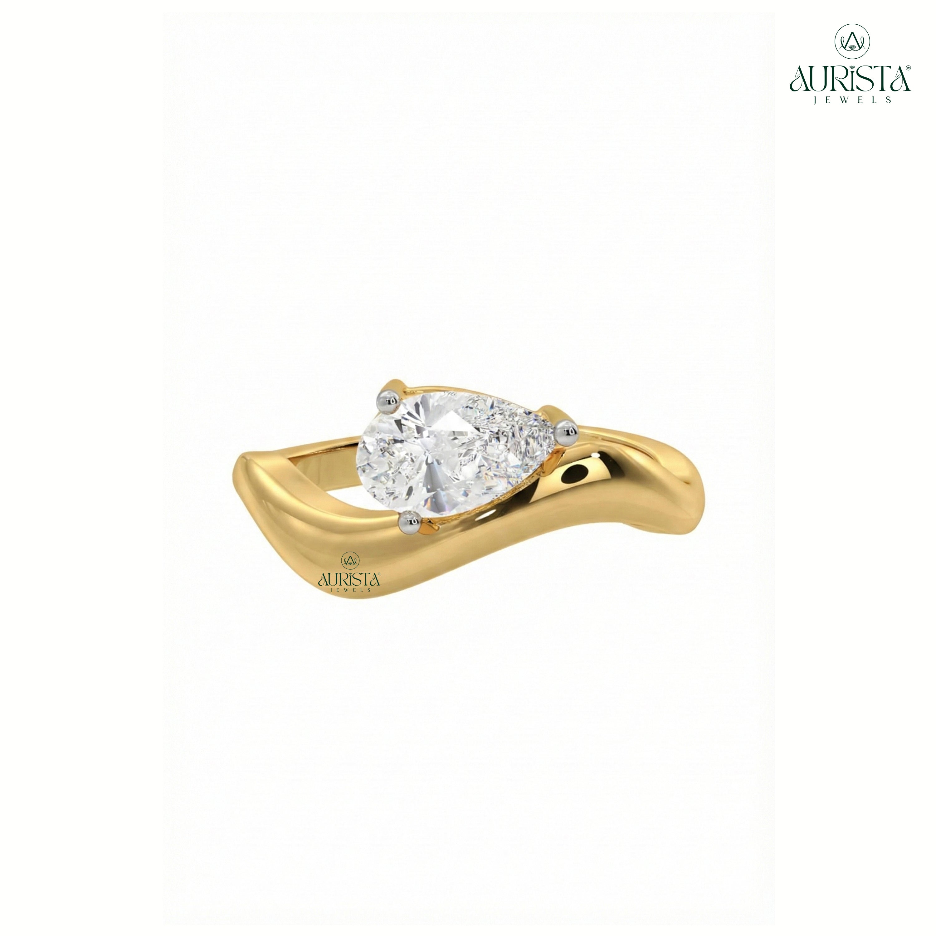 Crown of Promise – Yellow Gold Ring with Pear Diamond