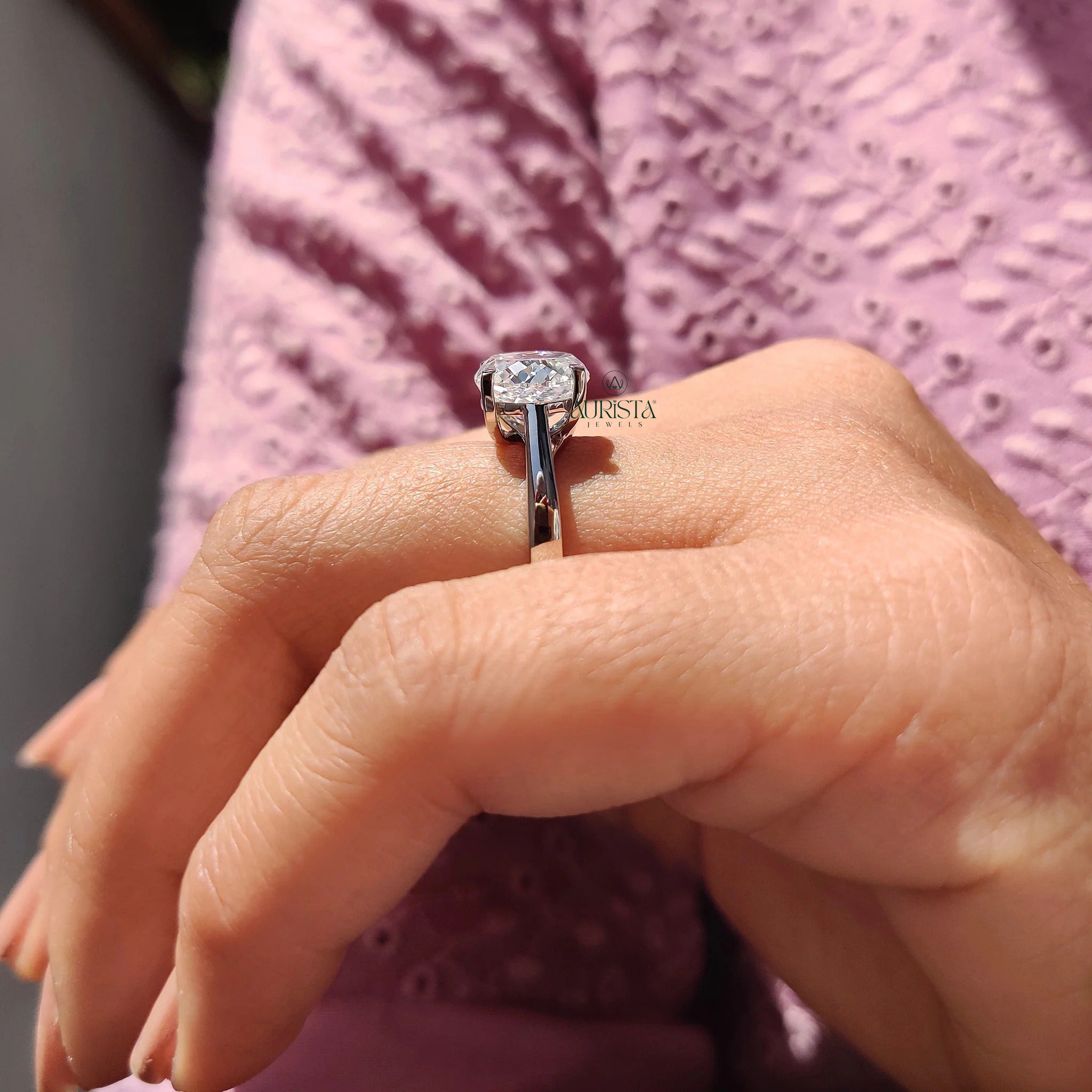 Portuguese Cut Moissanite Solitaire Engagement Ring Minimalist White Gold Band