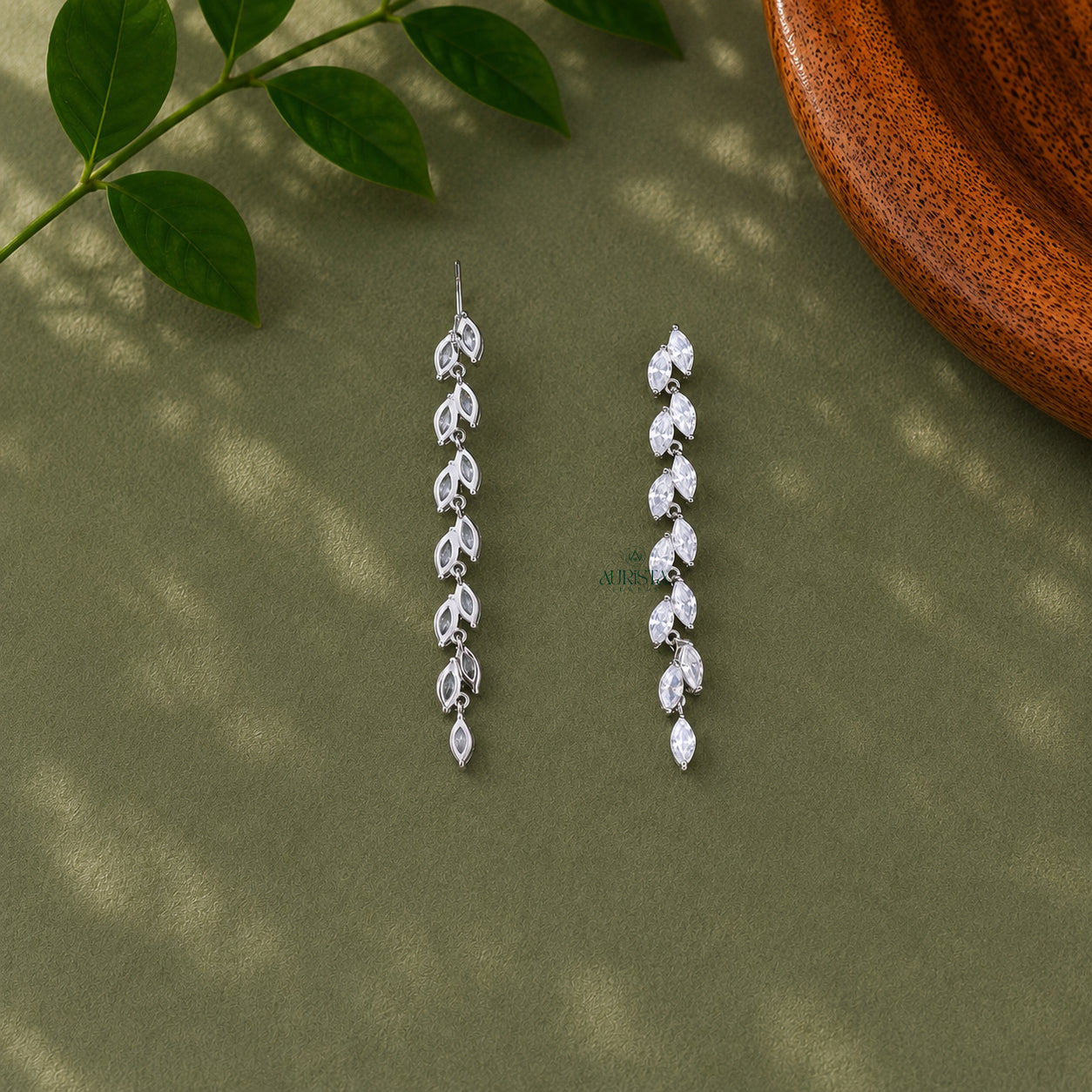 Marquise Cut Moissanite Drop Earrings Dainty Leaf Chain Dangle Earrings