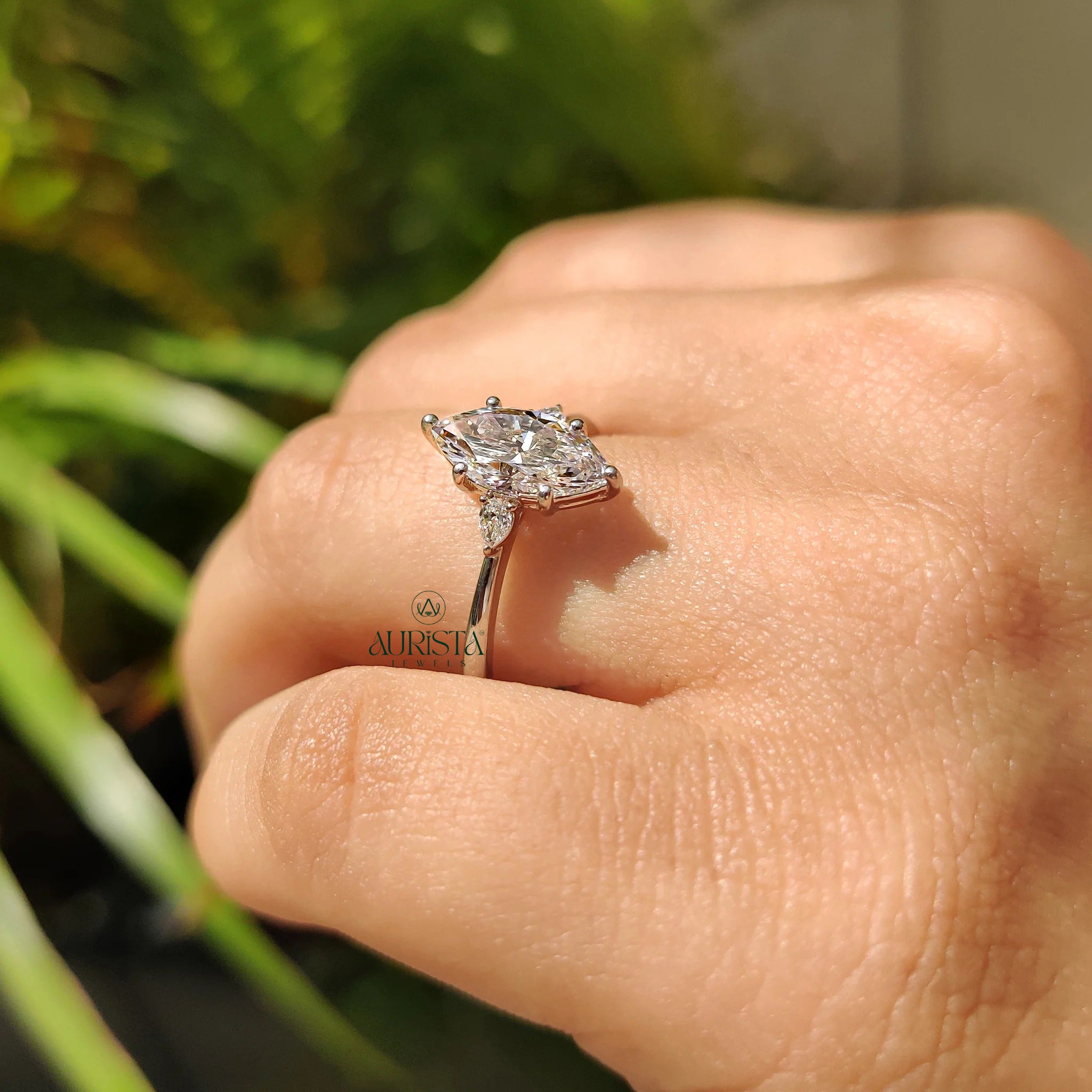 Majestic Marquise Cut Three Stone Ring with Timeless Sparkle
