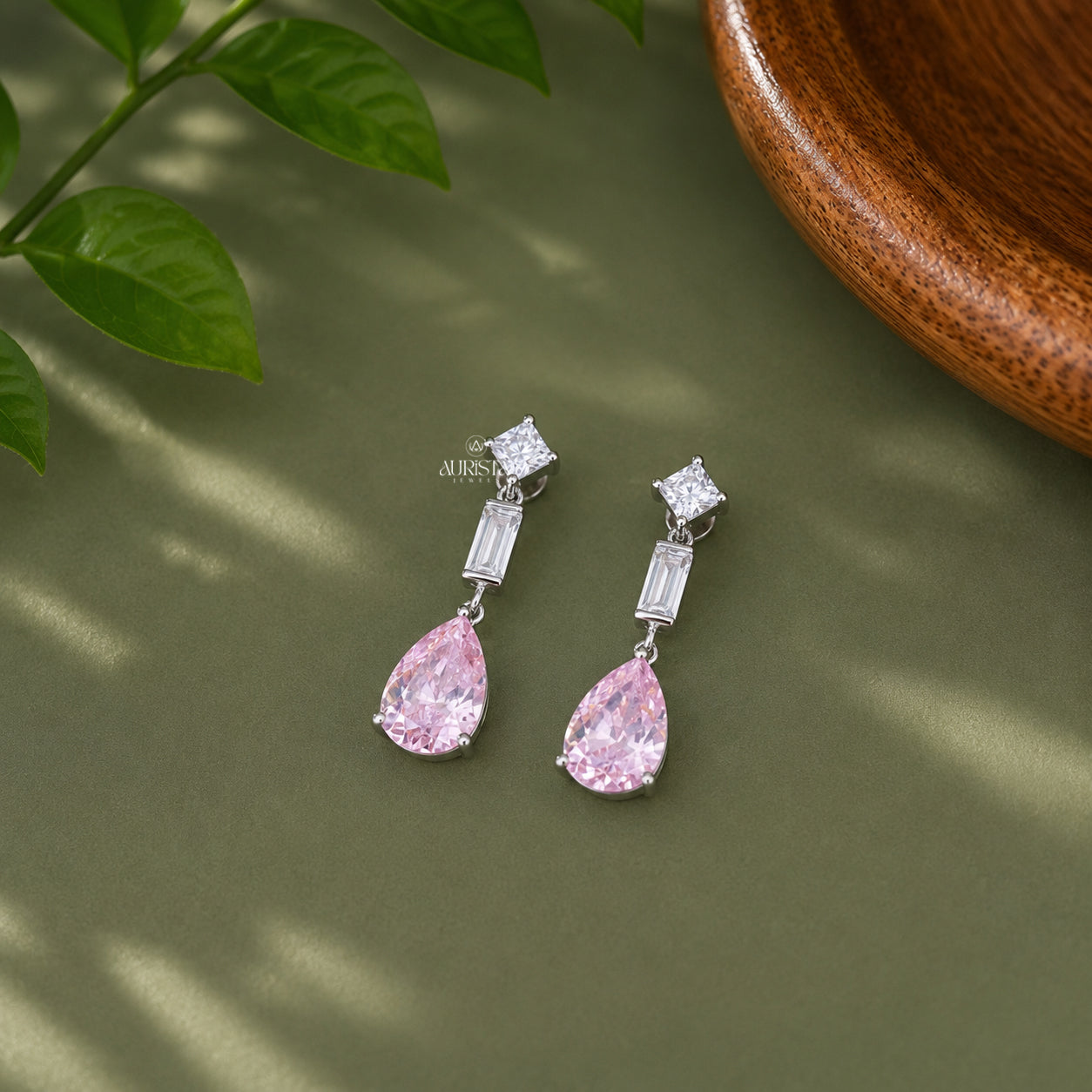 Pink Pear Cut Dangle Earrings Moissanite Modern Luxury Bridal Jewelry