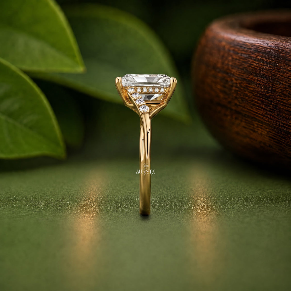 Radiant Cut Lab Grown Diamond Ring, Elegant Twisted Pavé Band In Yellow Gold