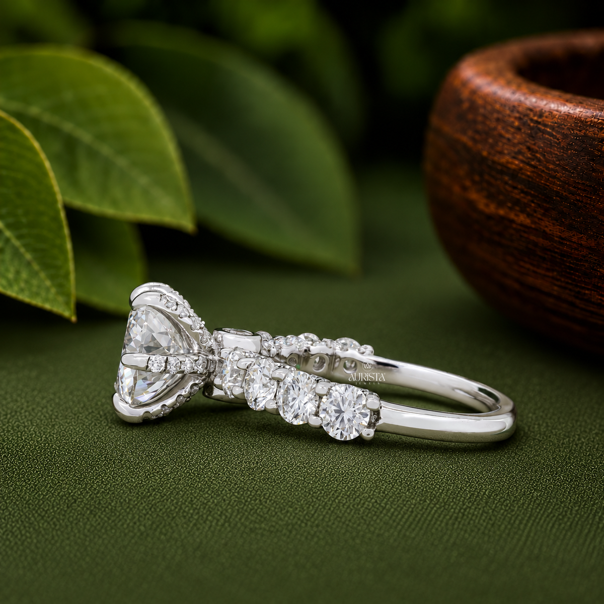 3CT Lab Grown Diamond Engagement Ring, Round Cut  Side Stones with Hidden Halo