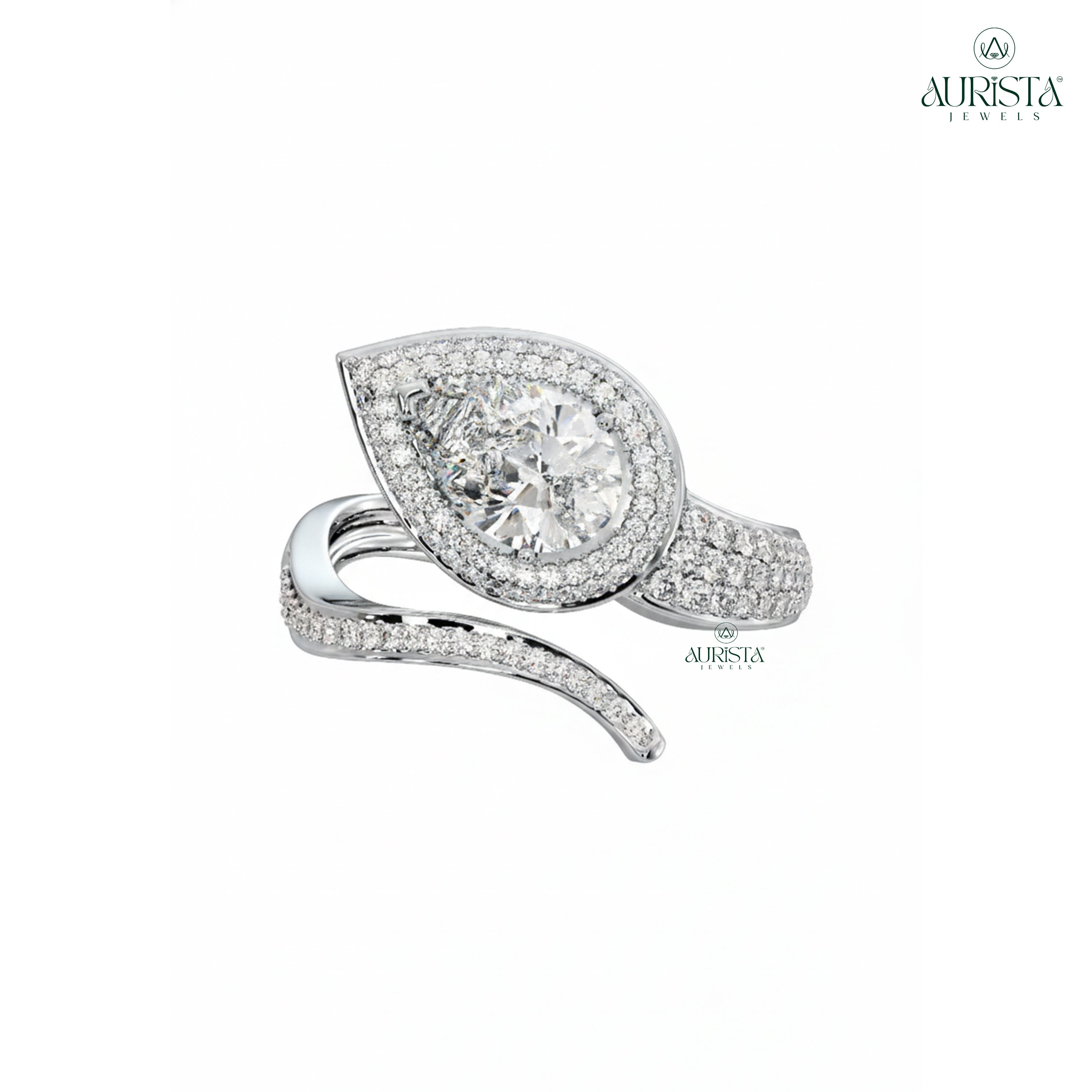 Heart’s Whisper – White Gold Ring with Pear Diamond