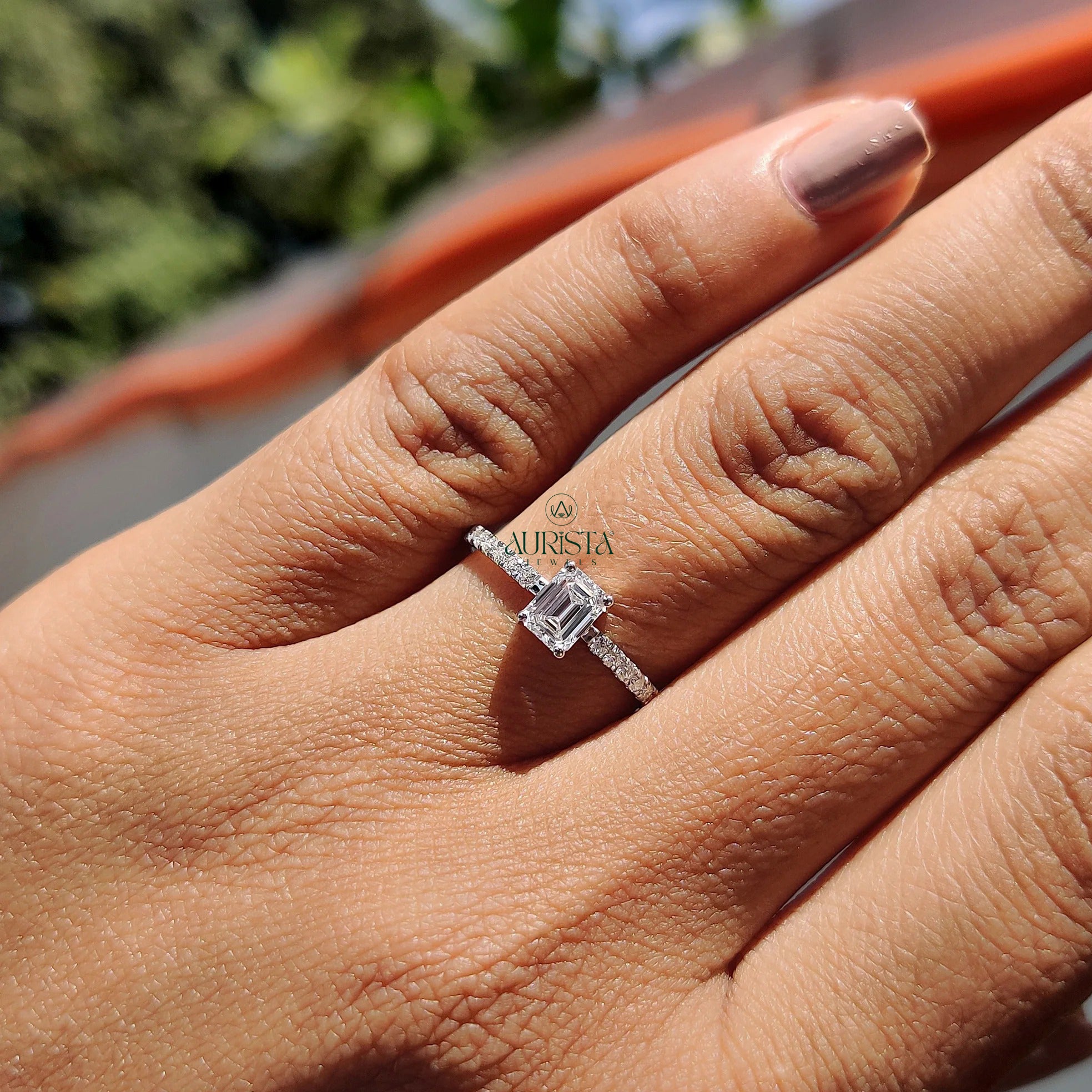 Timeless Emerald Cut Diamond Ring with Micro Pave Band