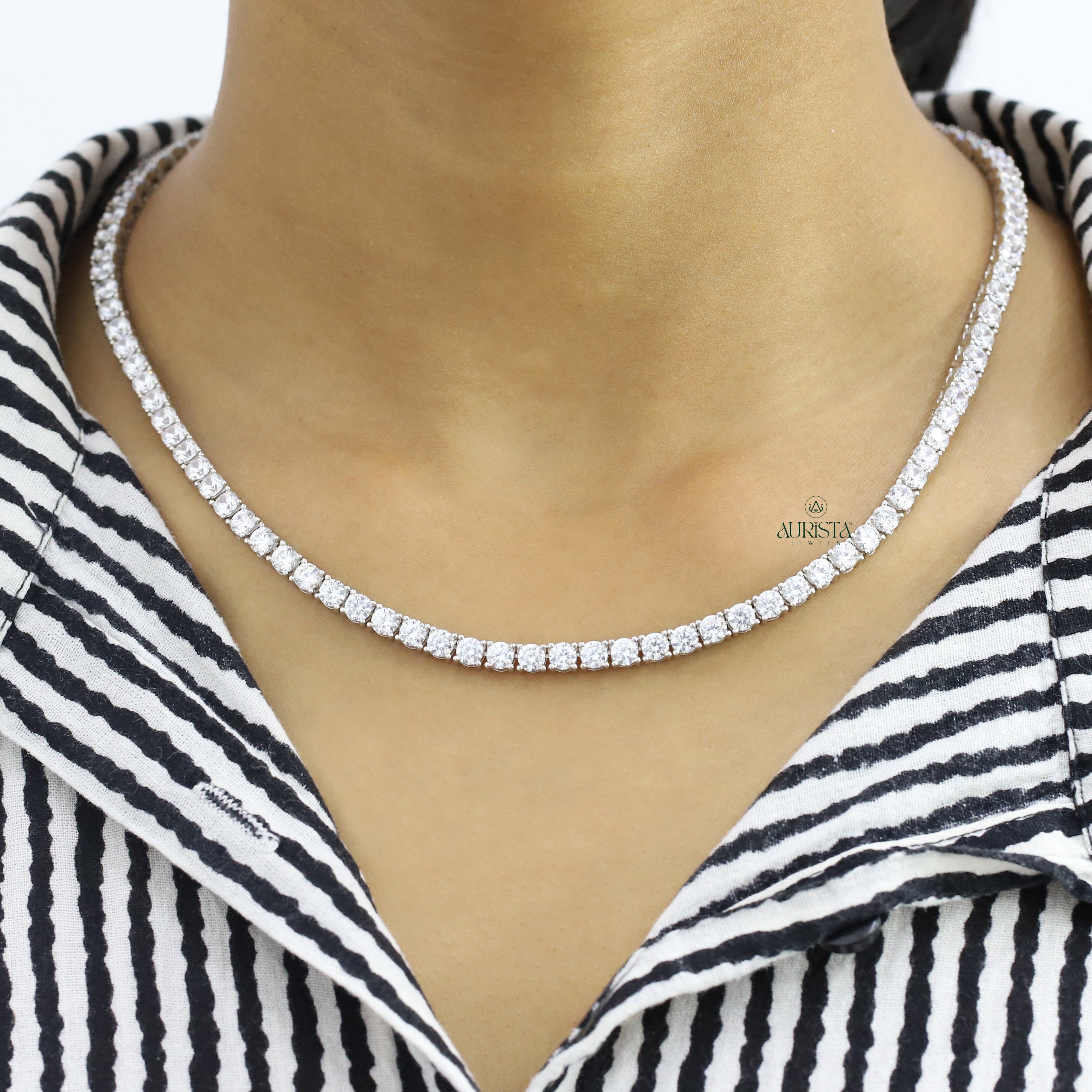 Classic Moissanite Tennis Necklace Round Cut Solitaire Chain Wedding Jewelry