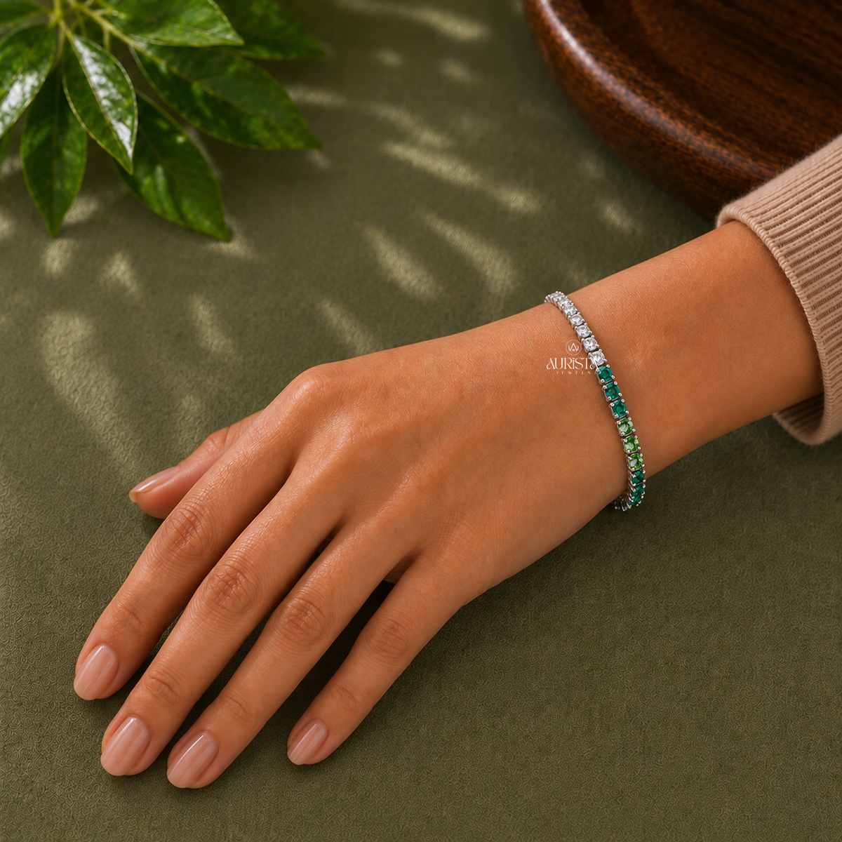 Gradient Green Gemstone Tennis Bracelet Lab Grown in Diamond Luxury Wristwear