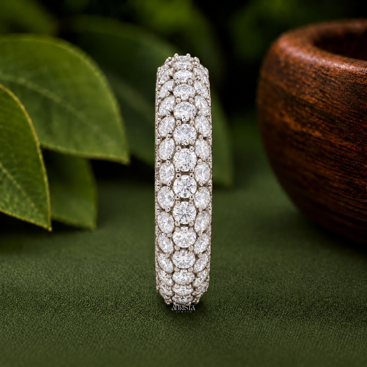 Multi-Row Lab Grown Diamond Band, Round Cut Eternity Stackable Wedding Ring