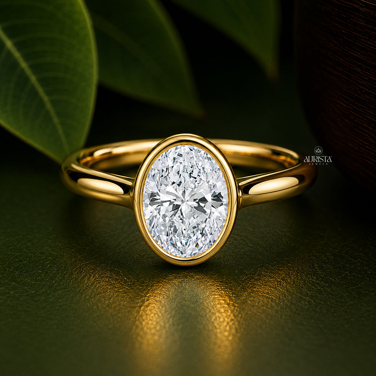 Oval Cut Lab Grown Diamond Bezel Ring, Minimalist Engagement Solitaire Wedding Band