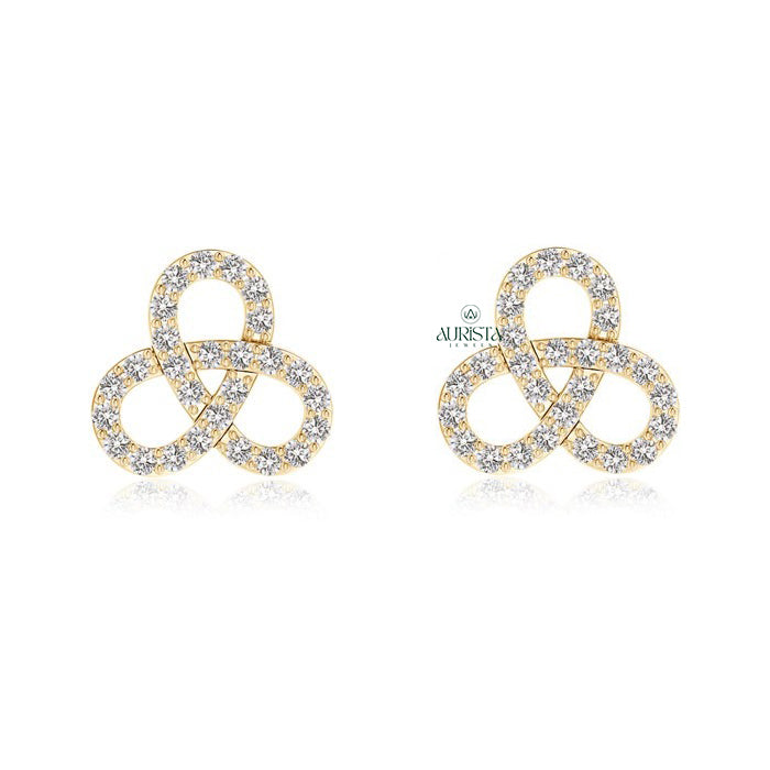 Sparkling Natural Diamond Trinity Knot Stud Earrings